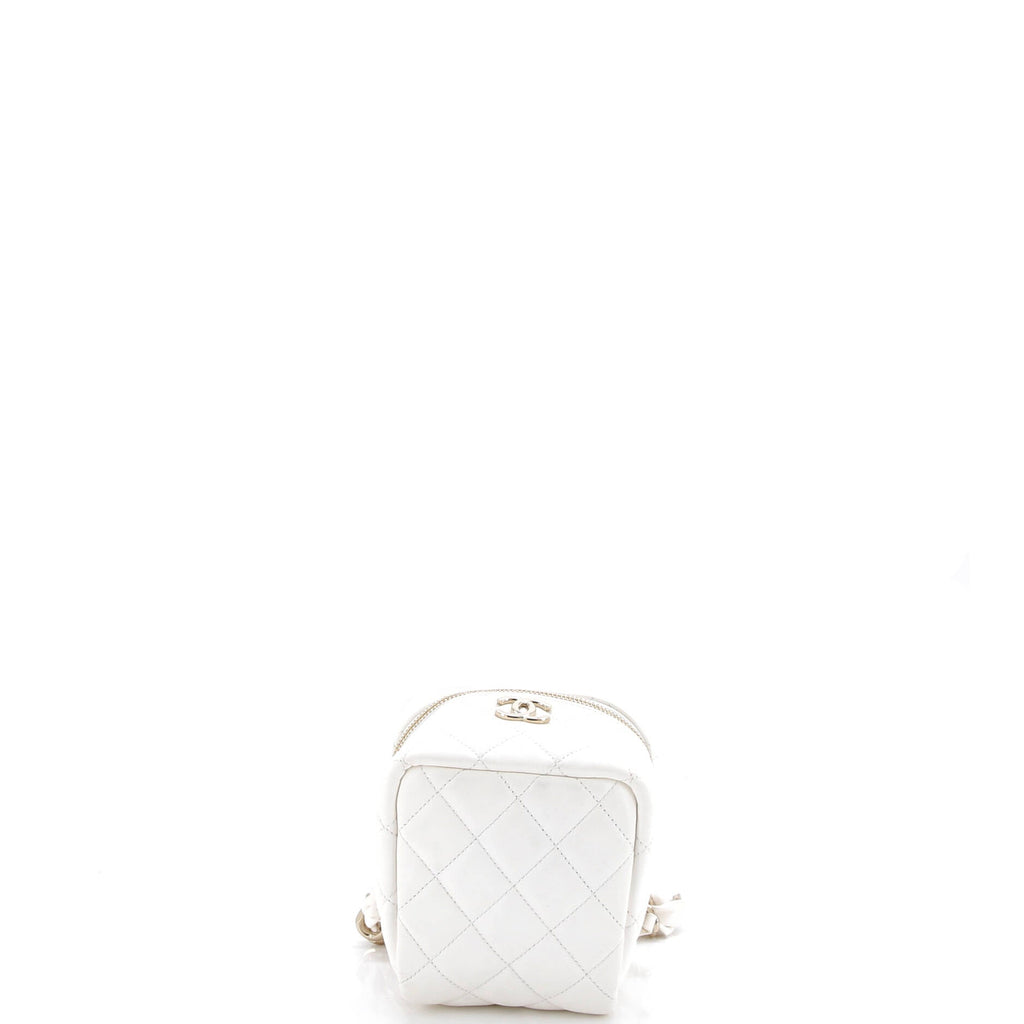 CC Cube Zip Clutch with Chain Handle Quilted Lambskin