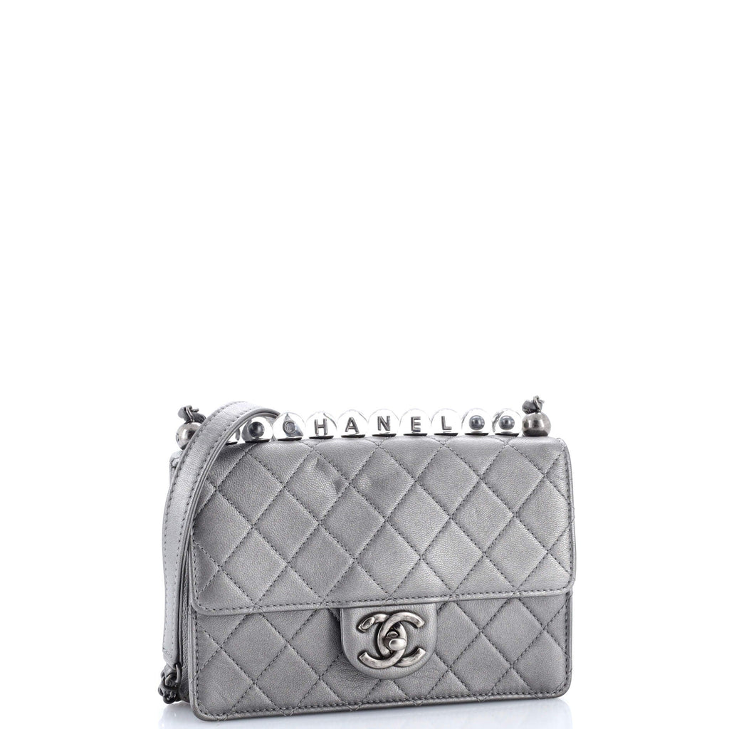 Chic Pearls Flap Bag Quilted Goatskin with Acrylic Beads Small