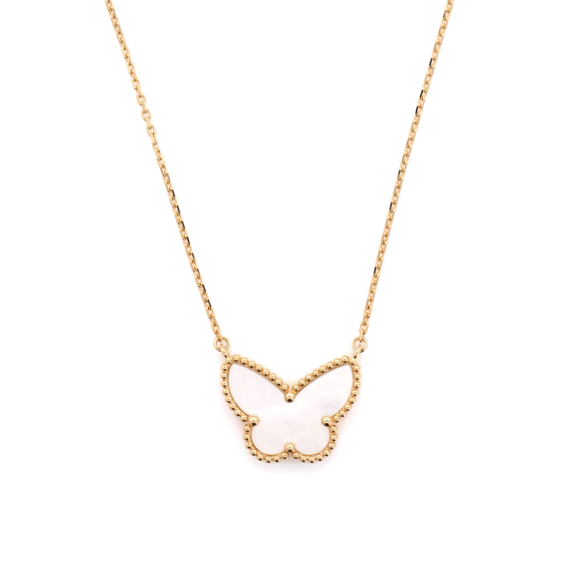 Lucky Alhambra Butterfly Pendant Necklace 18K Yellow Gold with Mother of Pearl