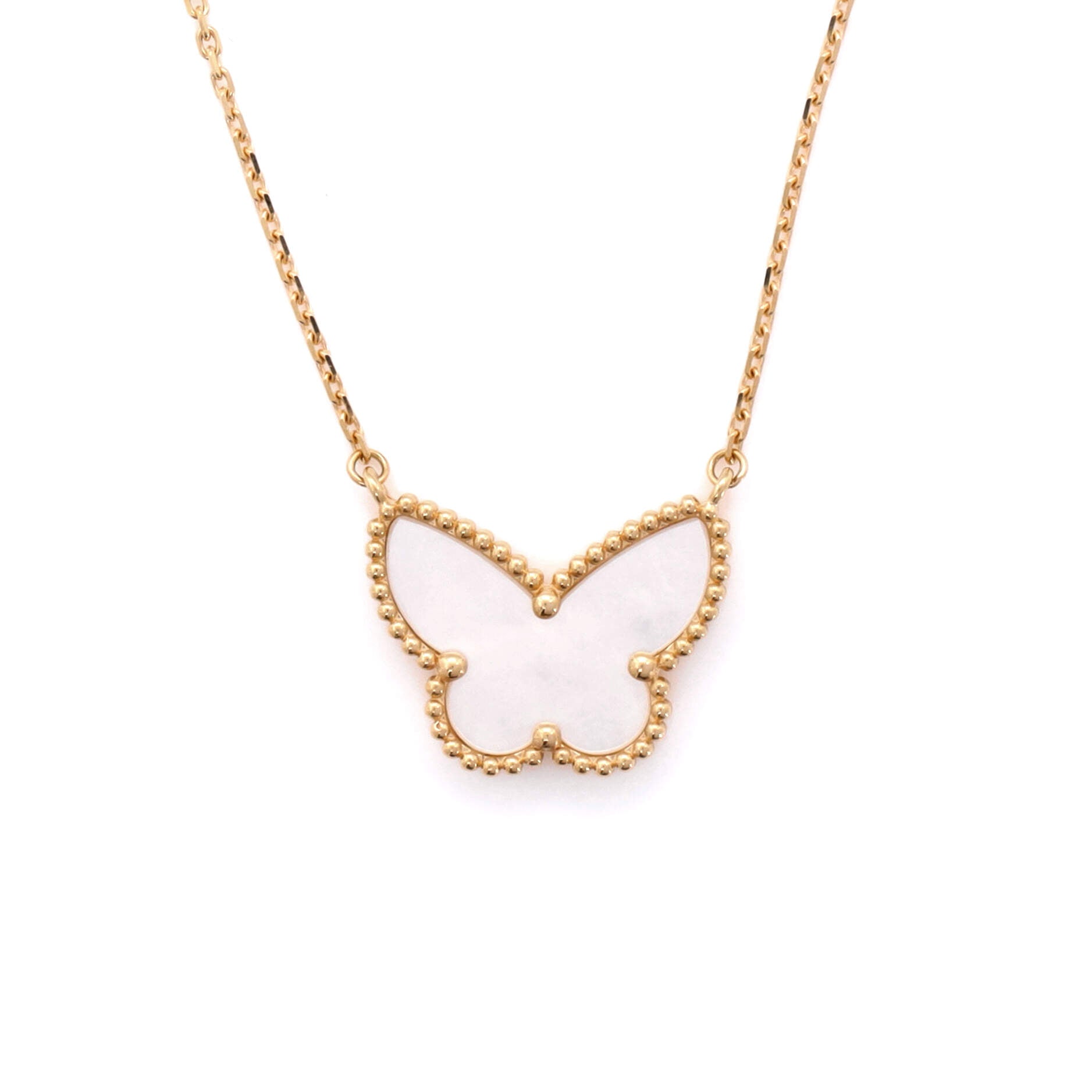 Lucky Alhambra Butterfly Pendant Necklace 18K Yellow Gold with Mother of Pearl