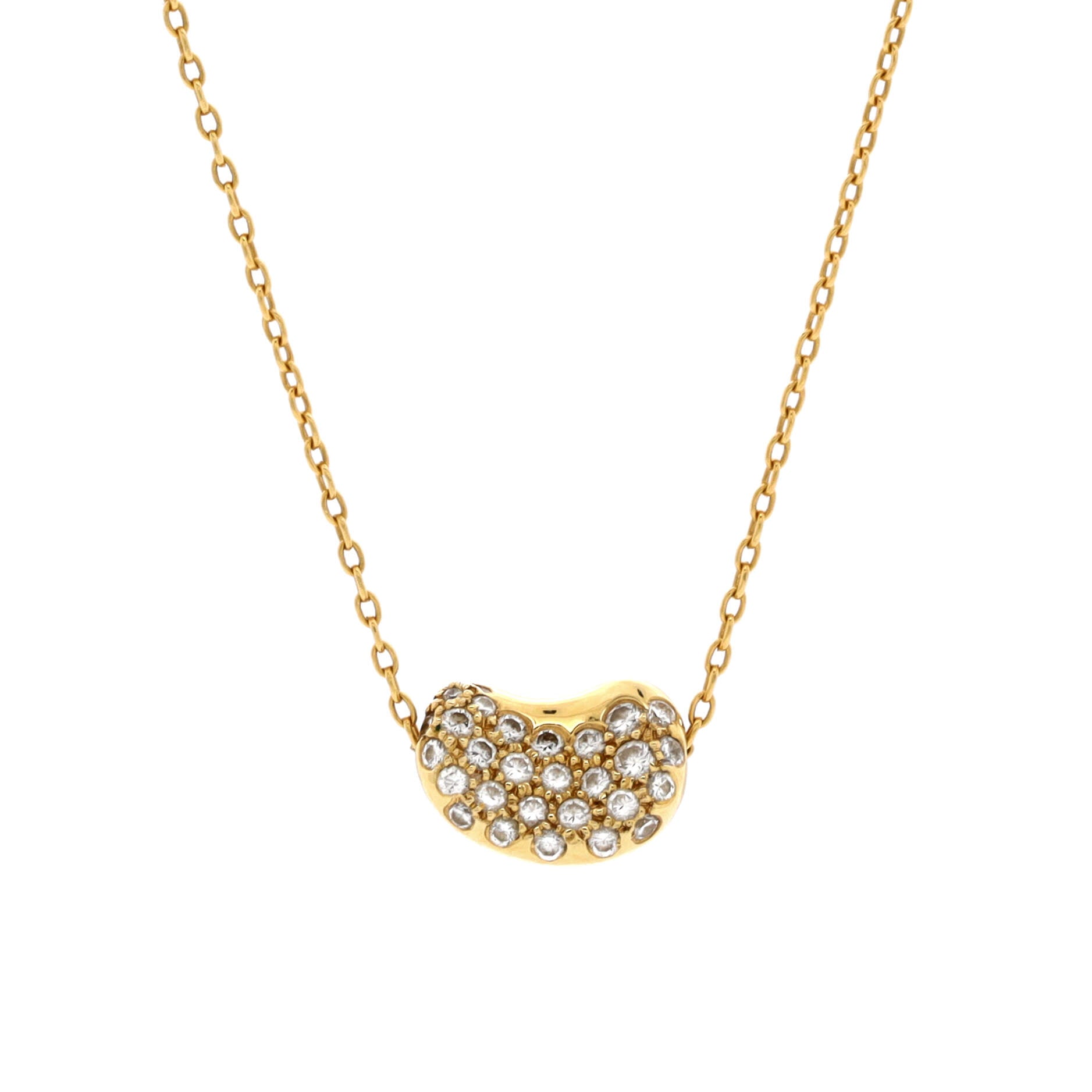 Elsa Peretti Bean Pendant Necklace 18K Yellow Gold with Diamonds 11mm