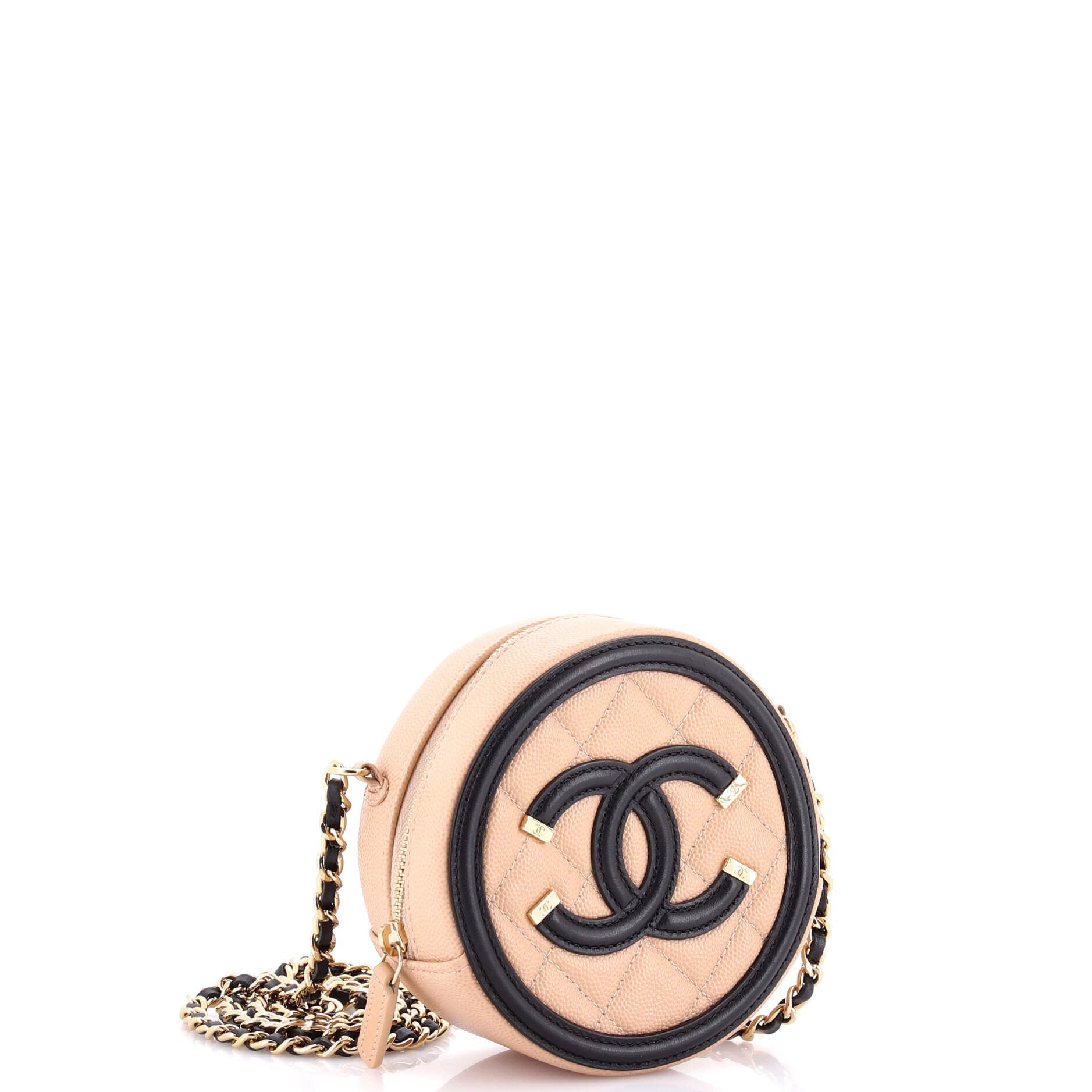 Filigree Round Clutch with Chain Quilted Caviar Mini