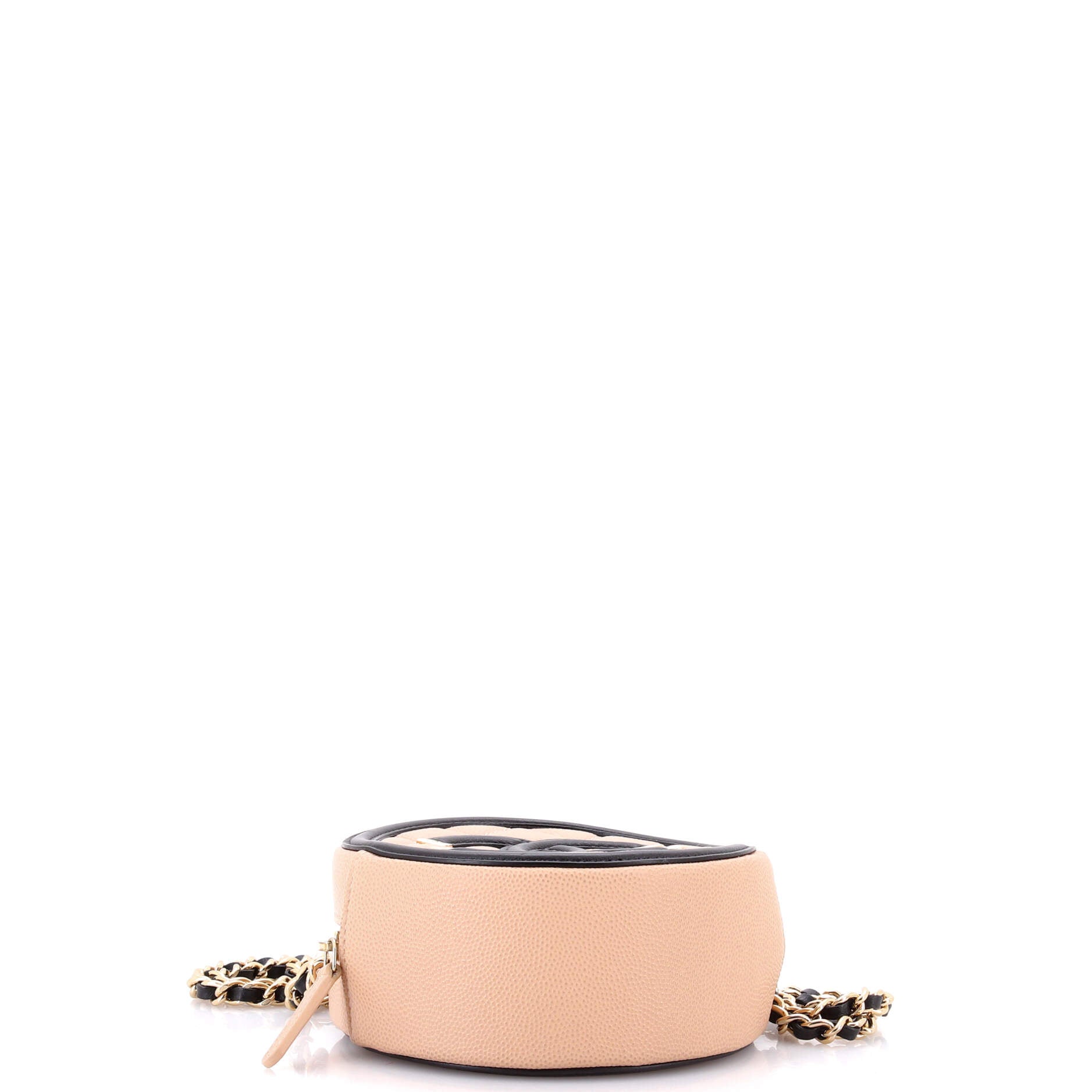 Filigree Round Clutch with Chain Quilted Caviar Mini