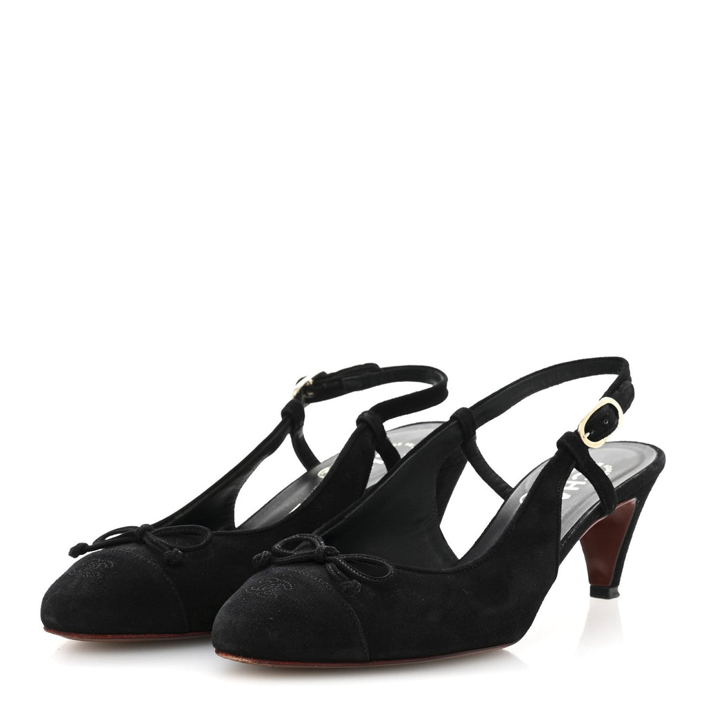 Suede Cap Toe CC Slingback Pumps 36 Black
