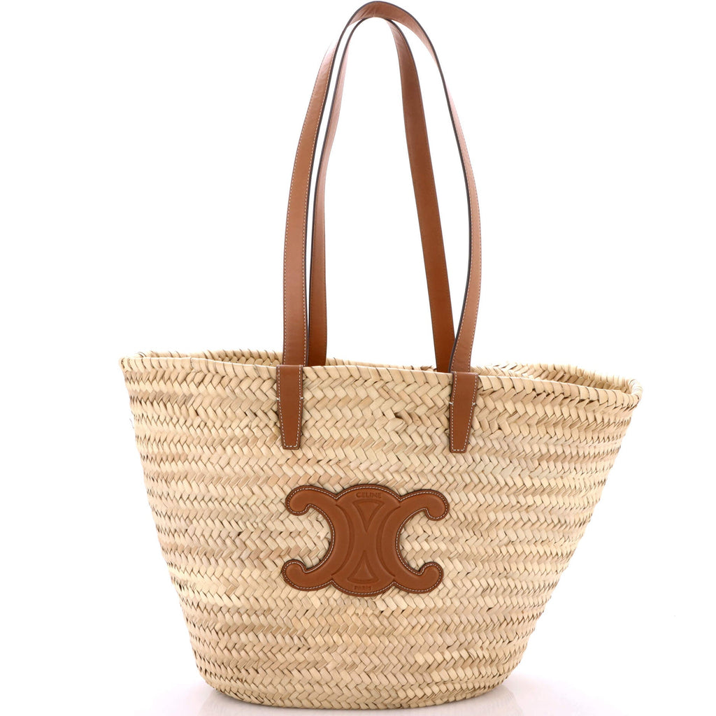 Triomphe Basket Shoulder Bag Raffia with Leather Large