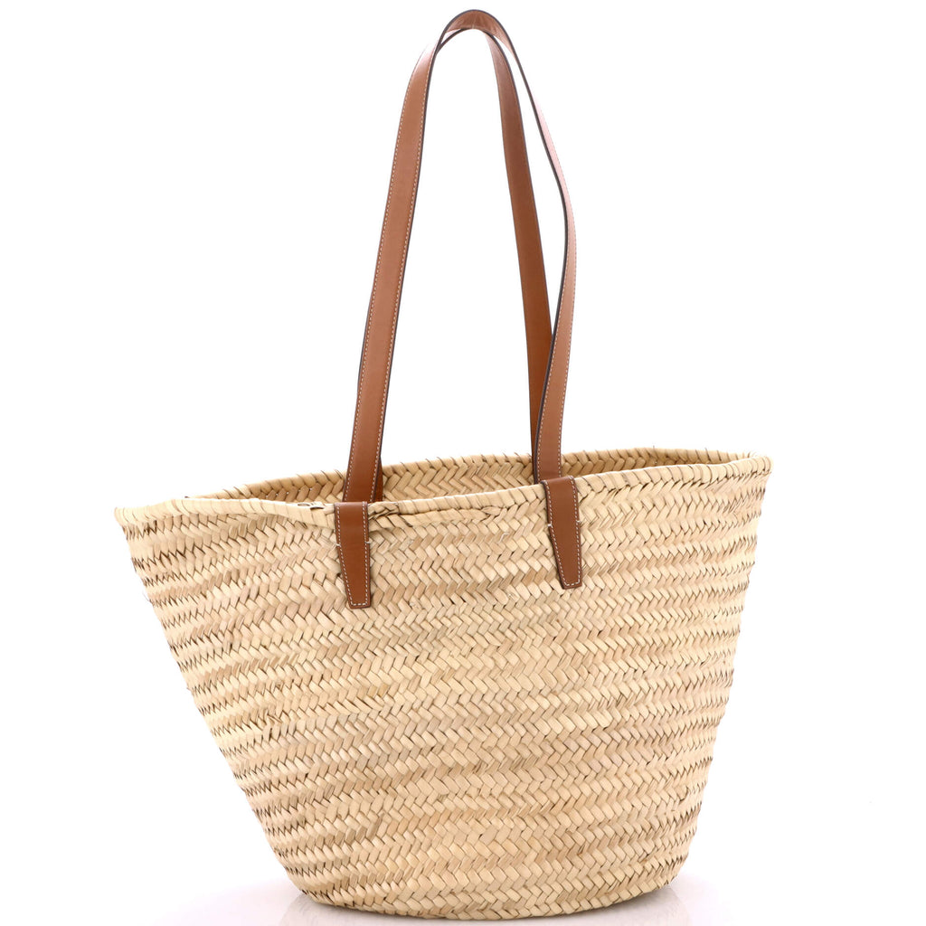 Triomphe Basket Shoulder Bag Raffia with Leather Large