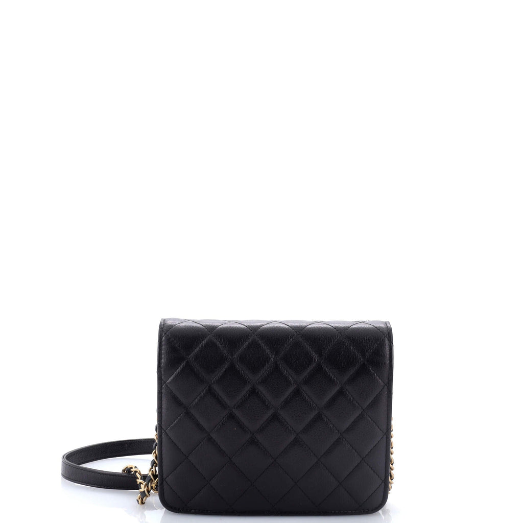 Square Wallet on Chain Quilted Letter Embossed Calfskin