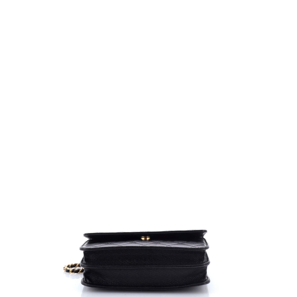 Square Wallet on Chain Quilted Letter Embossed Calfskin