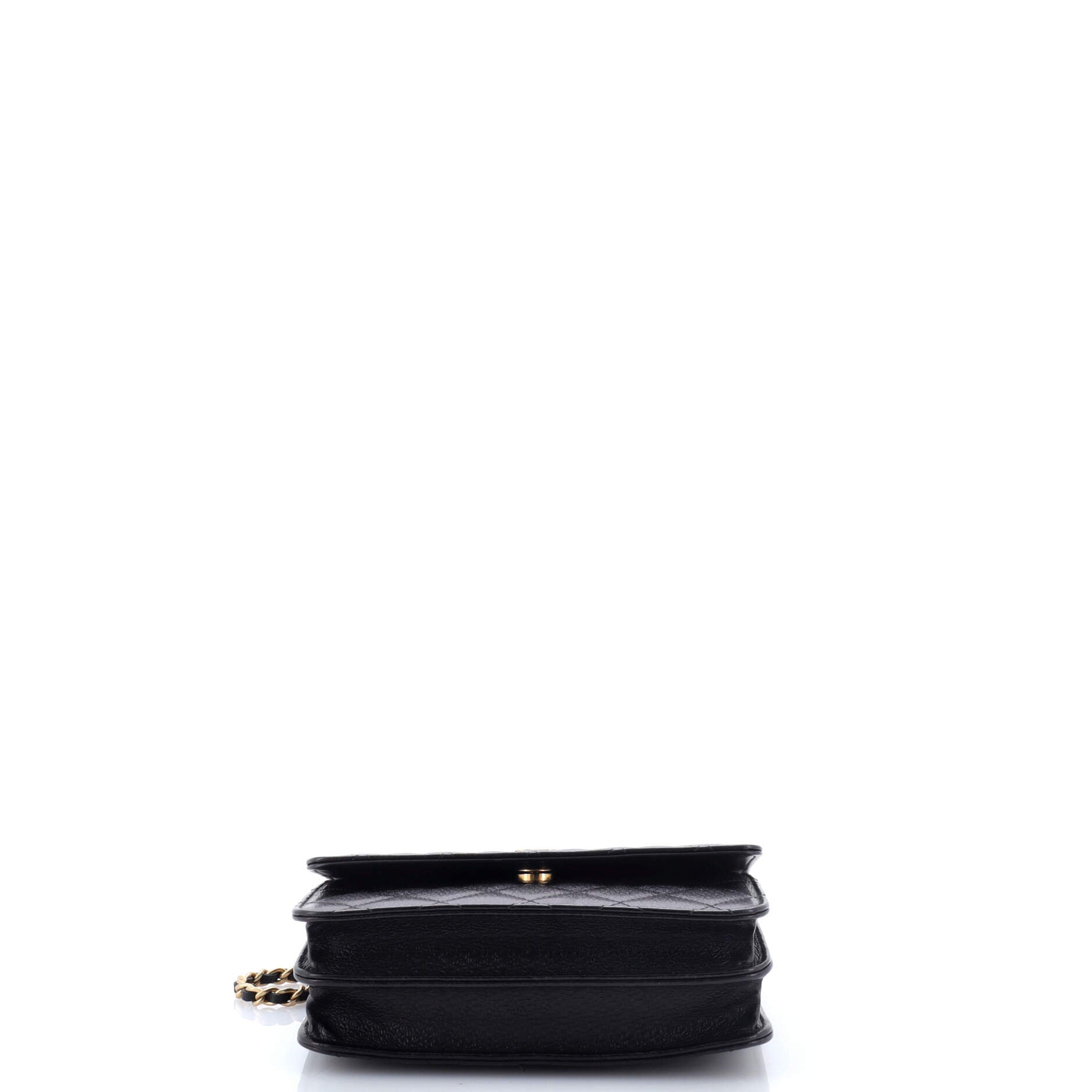 Square Wallet on Chain Quilted Letter Embossed Calfskin