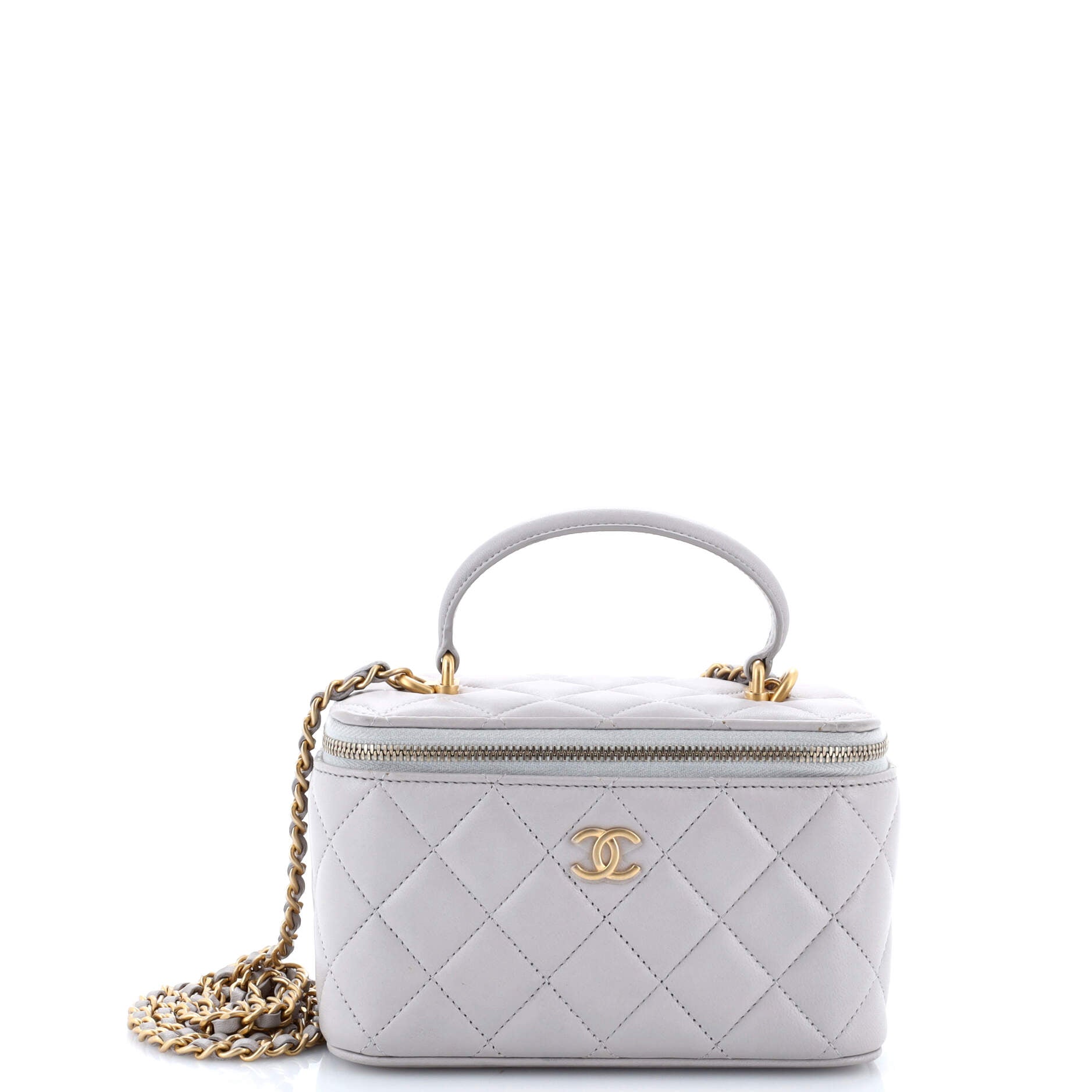 Classic Top Handle Vanity Case with Chain Quilted Lambskin Small