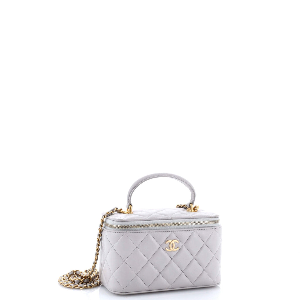 Classic Top Handle Vanity Case with Chain Quilted Lambskin Small