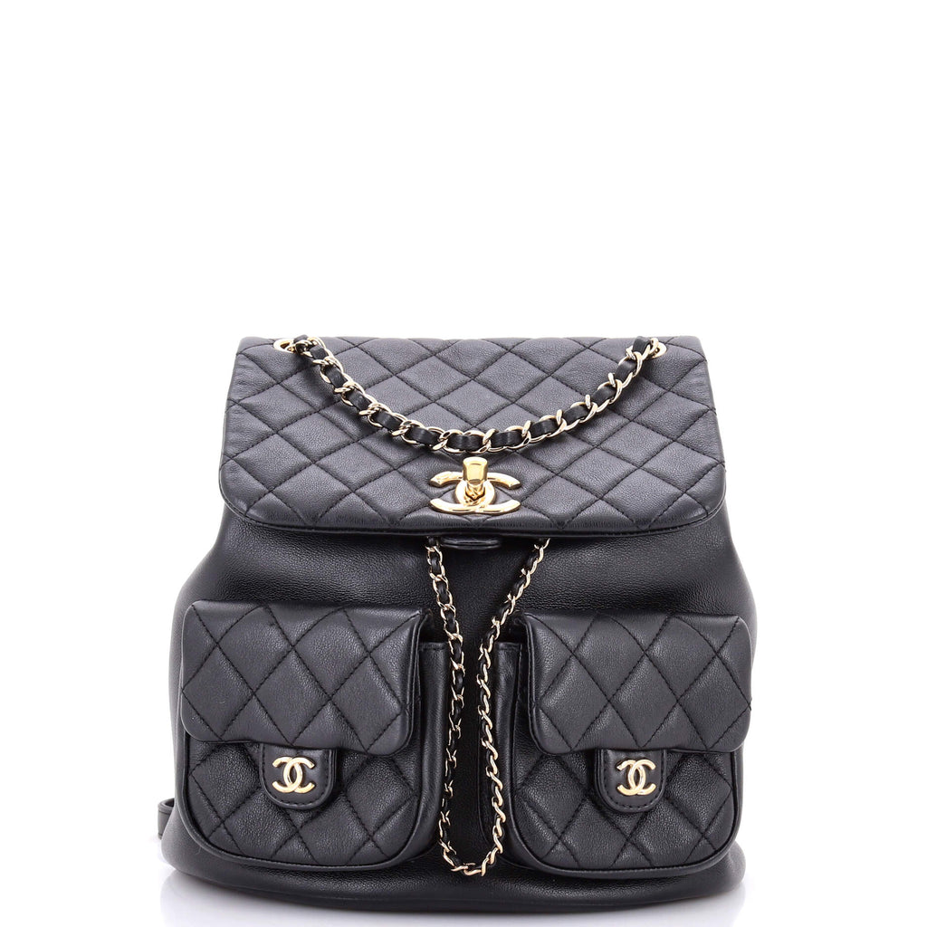 Duma Pockets Drawstring Backpack Quilted Calfskin Large
