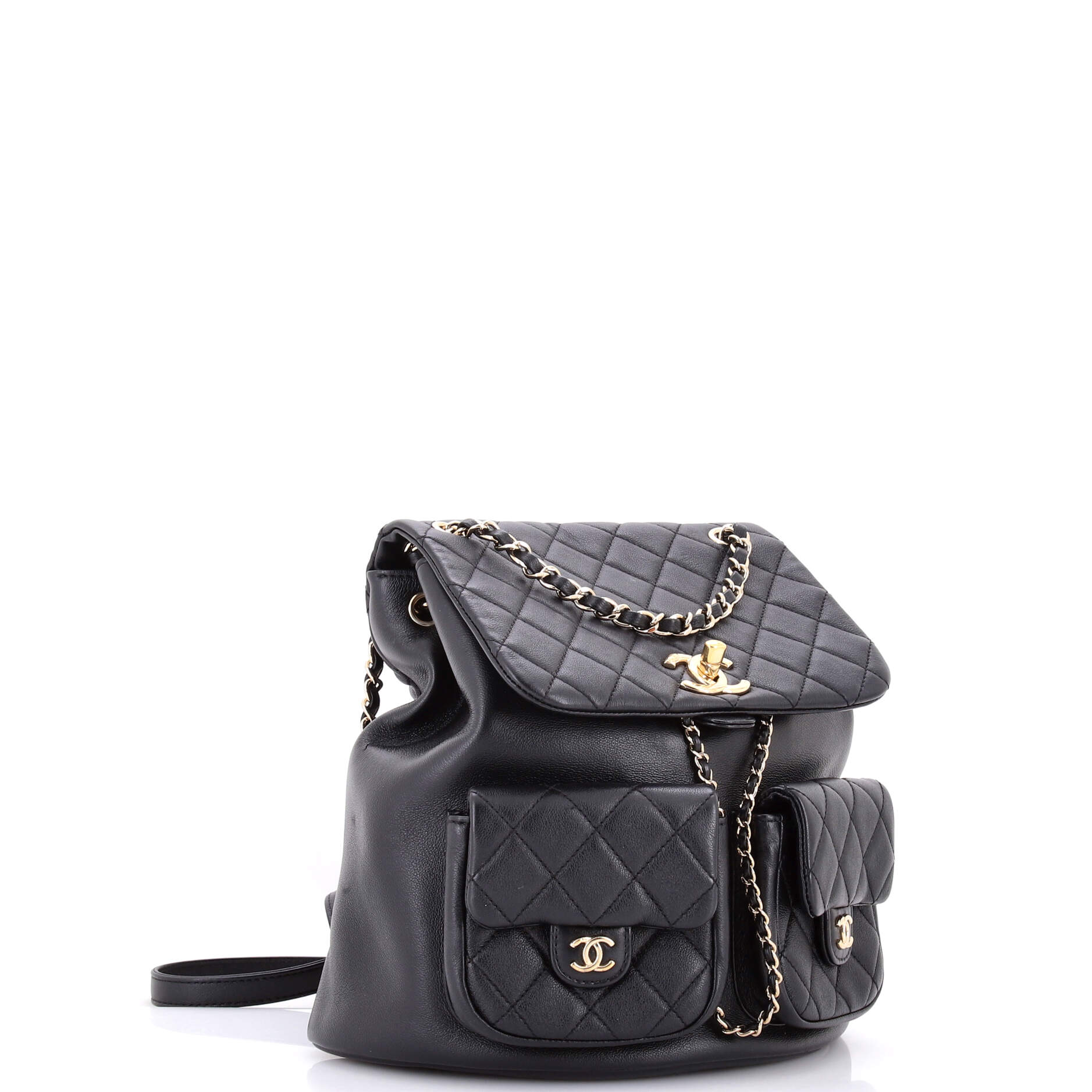 Duma Pockets Drawstring Backpack Quilted Calfskin Large