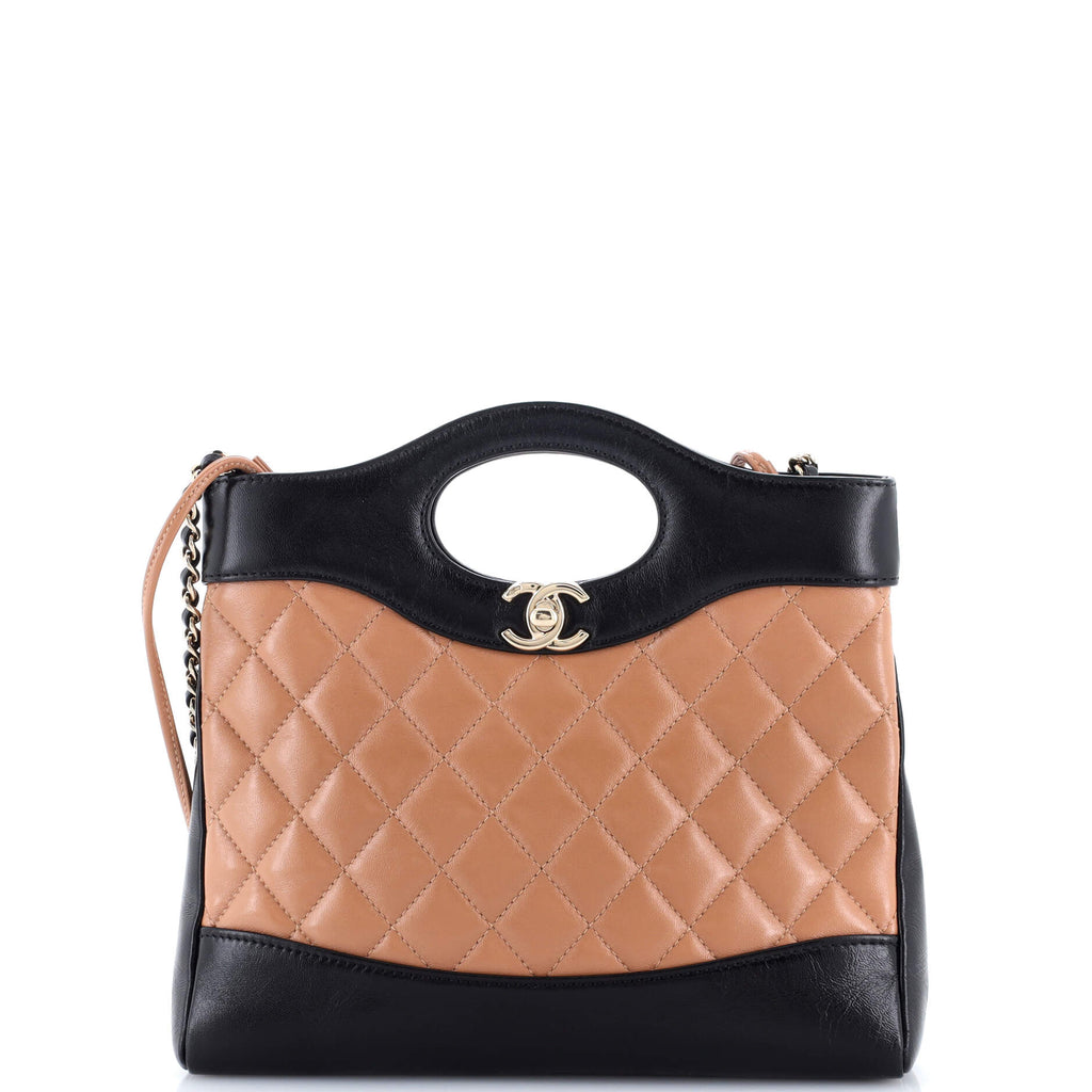 31 Shopping Bag Clutch with Chain Quilted Shiny Lambskin Small