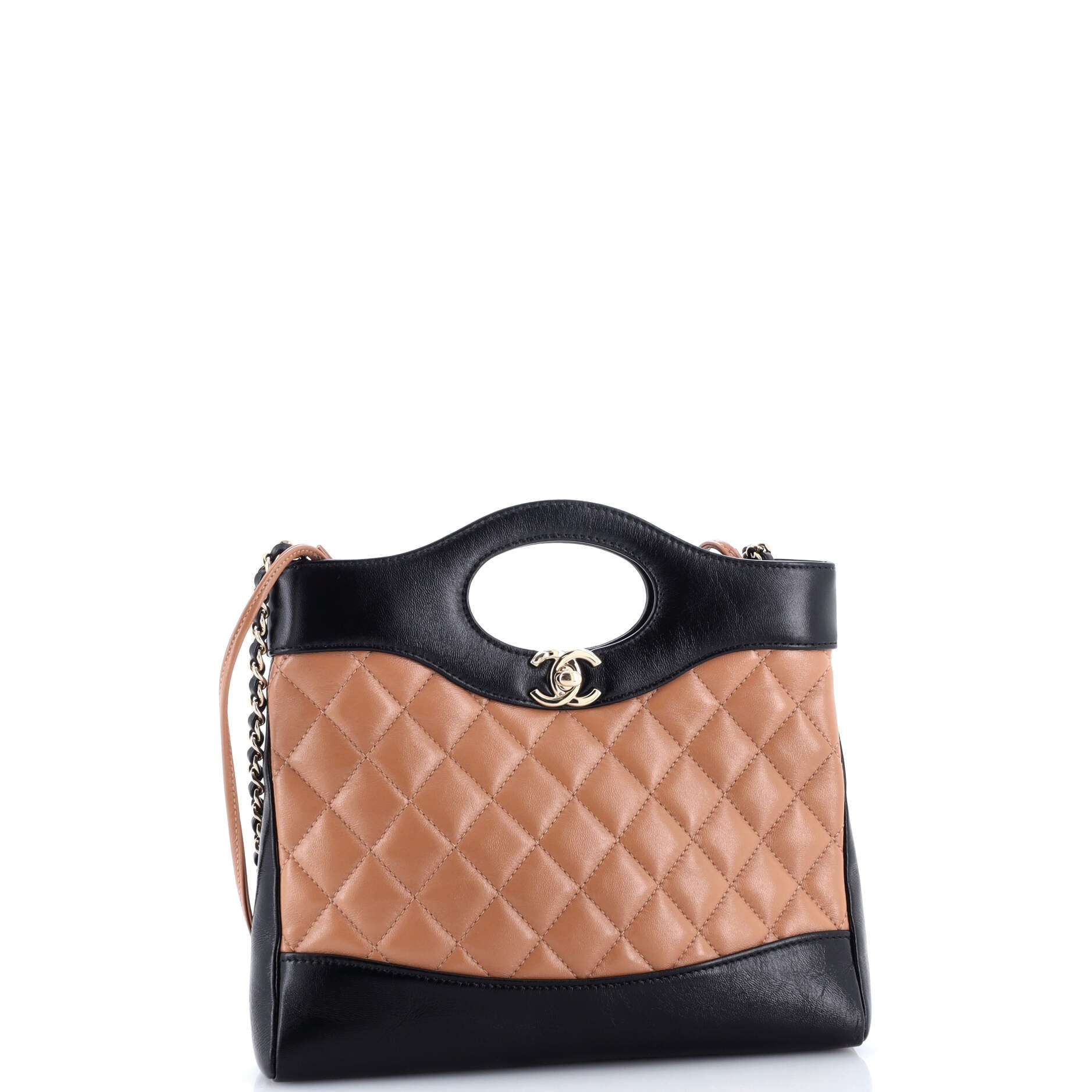 31 Shopping Bag Clutch with Chain Quilted Shiny Lambskin Small
