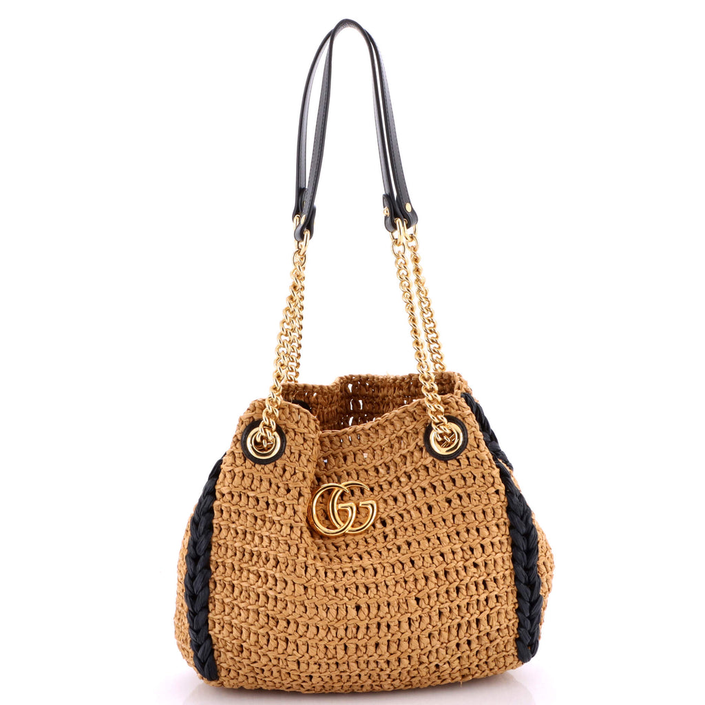 GG Marmont Chain Tote Raffia Small