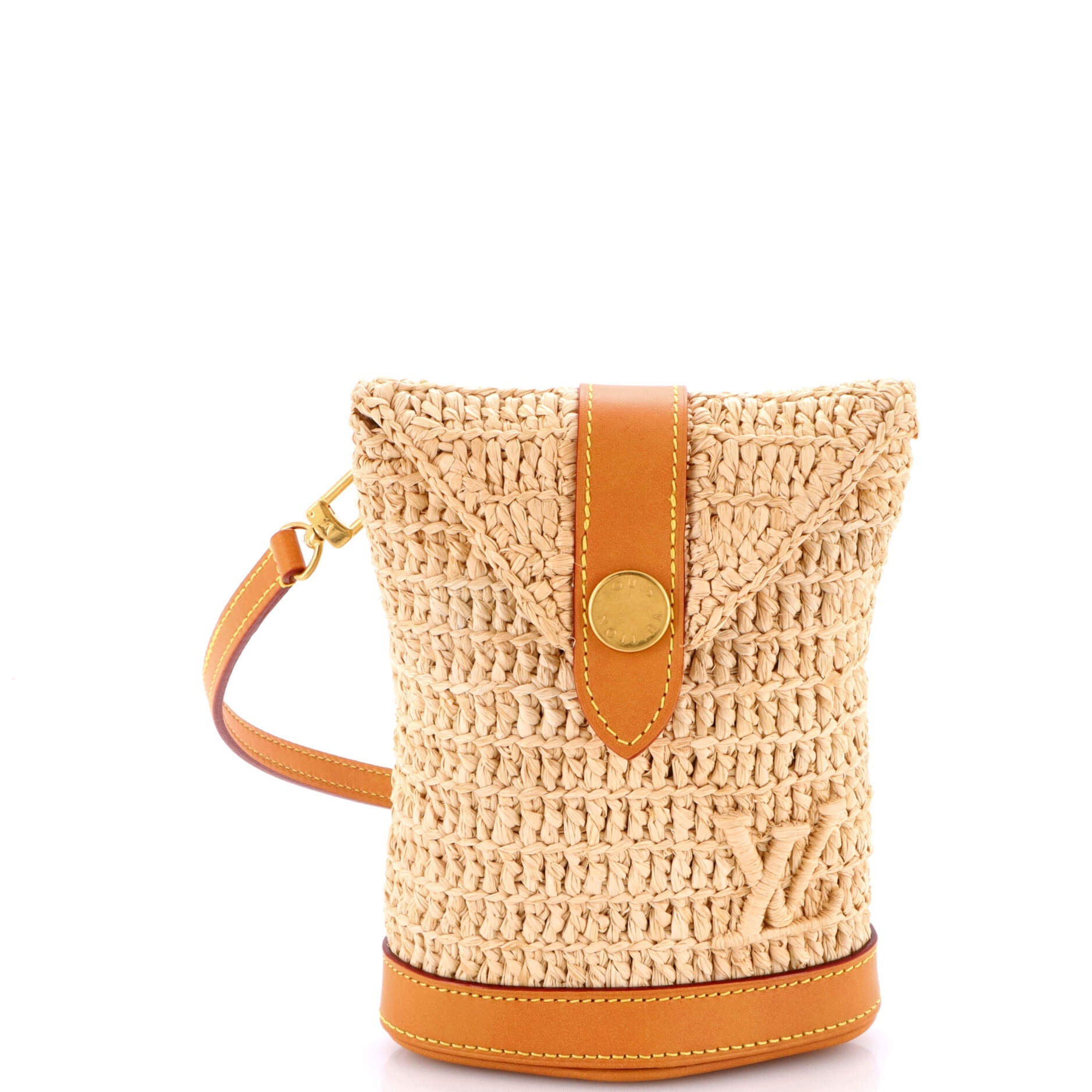 Envelope Pouch Raffia and Leather