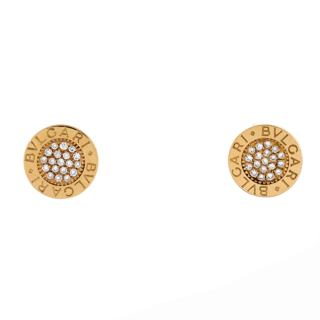 Classic Round Stud Earrings 18K Yellow Gold with Diamonds