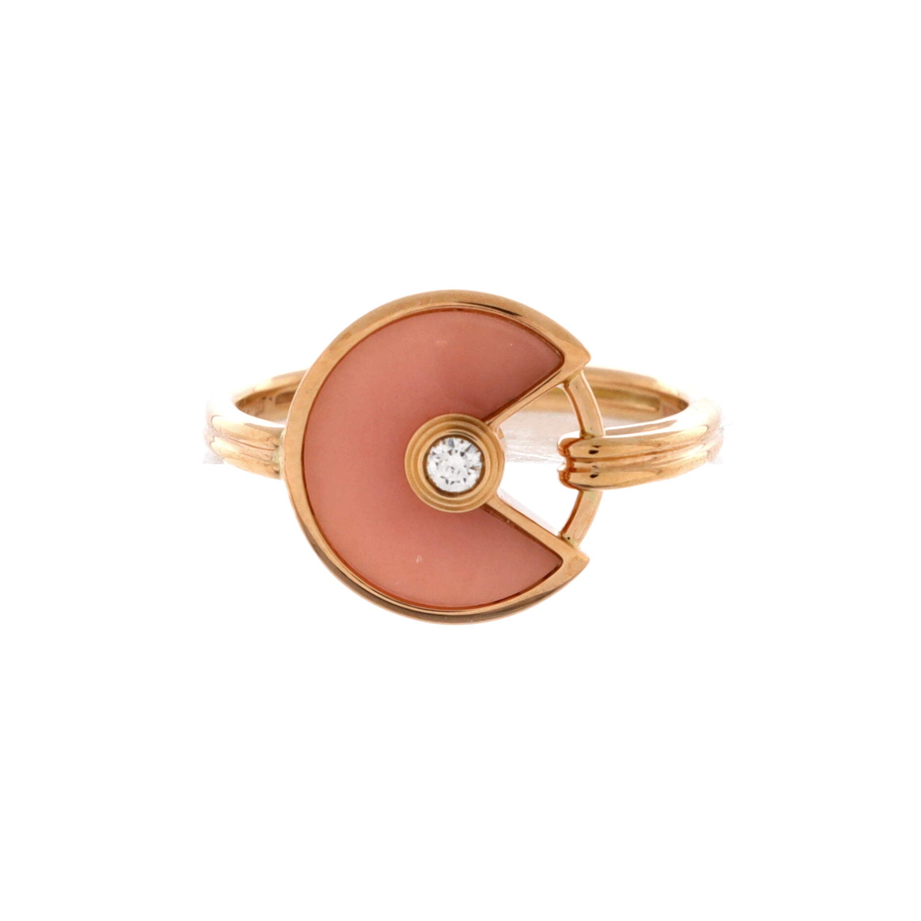 Amulette De Cartier Ring 18K Rose Gold with Diamond and Pink Opal