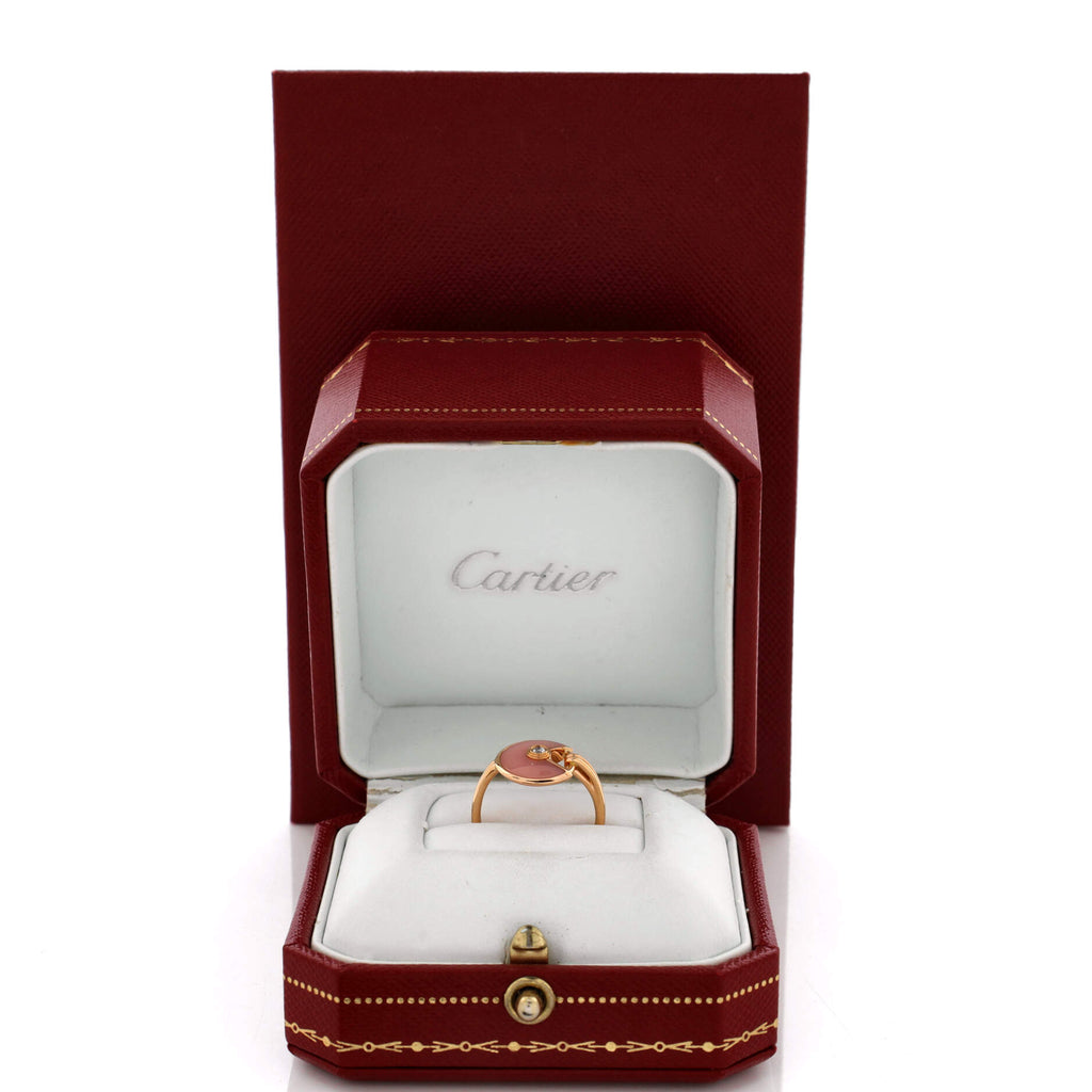 Amulette De Cartier Ring 18K Rose Gold with Diamond and Pink Opal