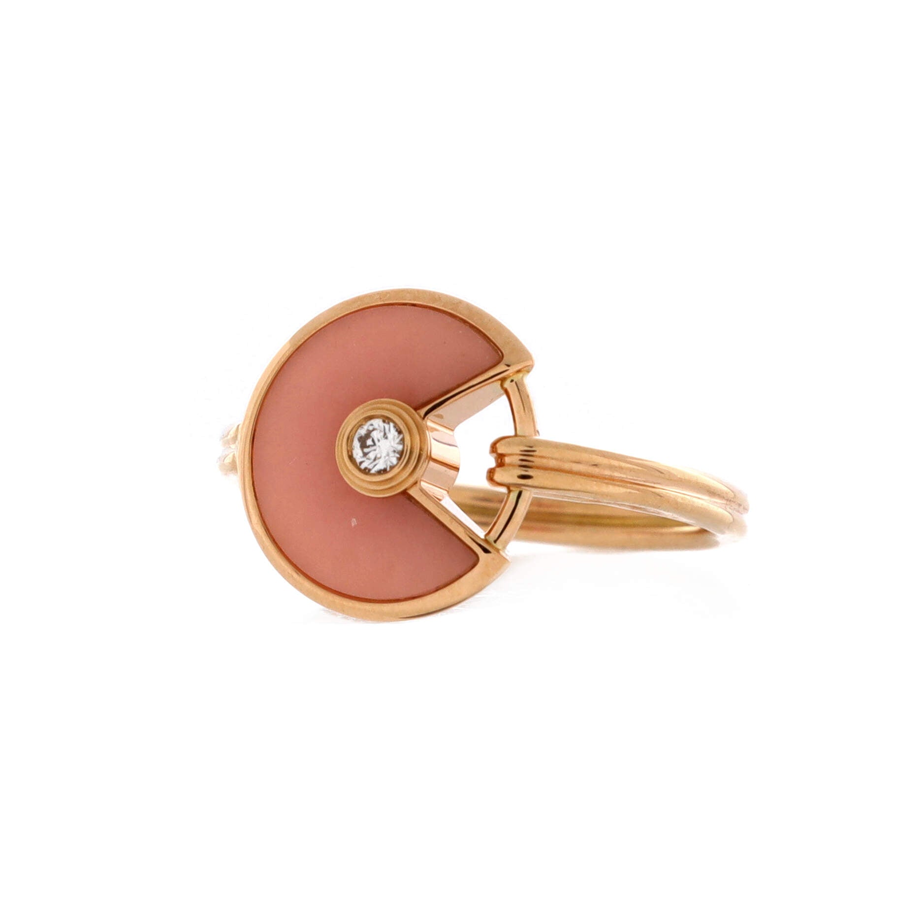 Amulette De Cartier Ring 18K Rose Gold with Diamond and Pink Opal