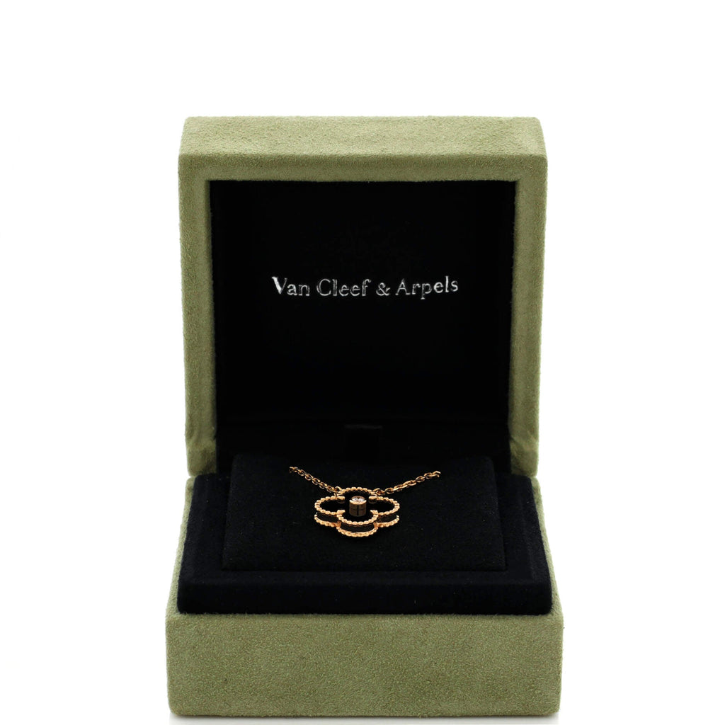 Vintage Alhambra Pendant Necklace 18K Rose Gold and Onyx with Diamond