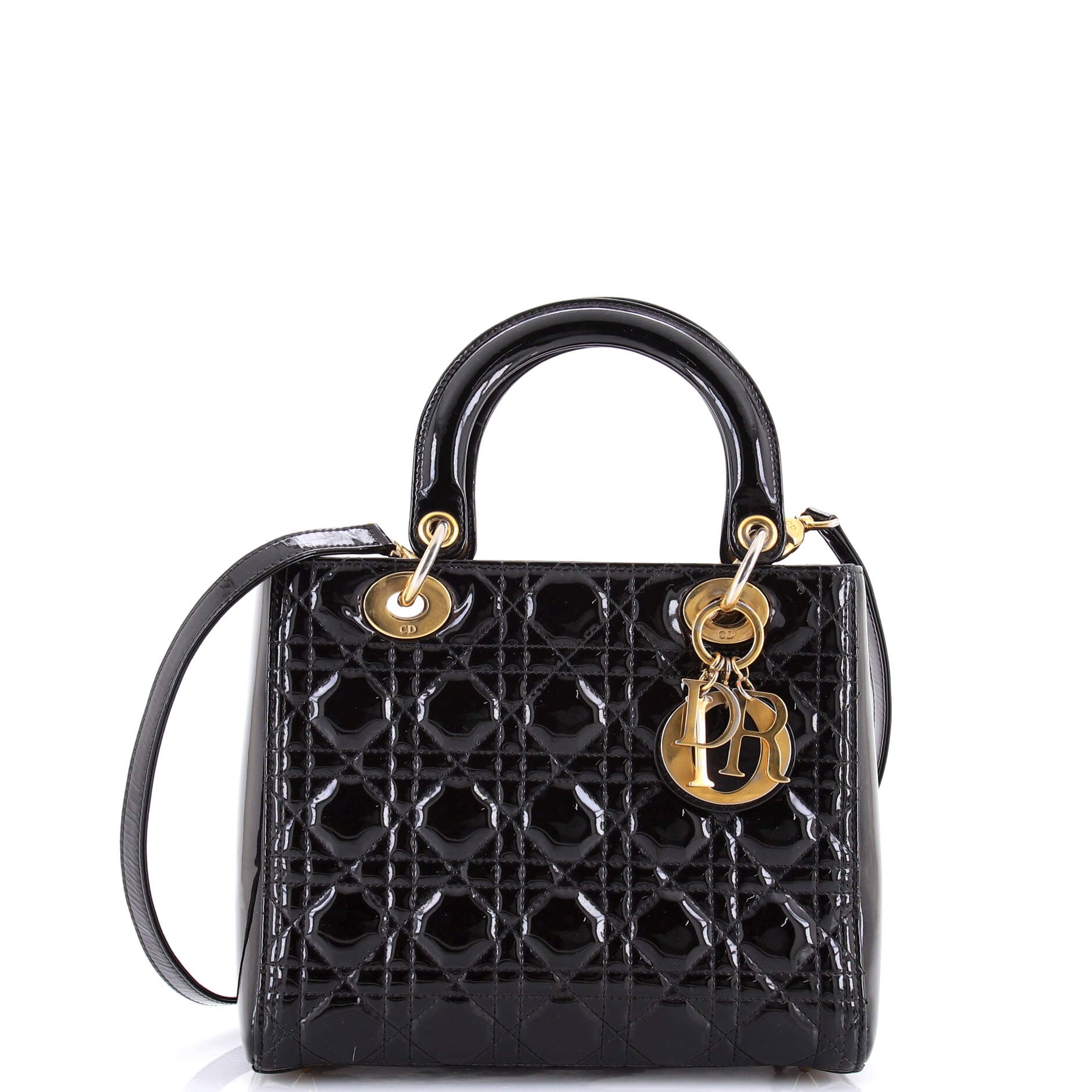 Lady Dior Bag Cannage Quilt Patent Medium