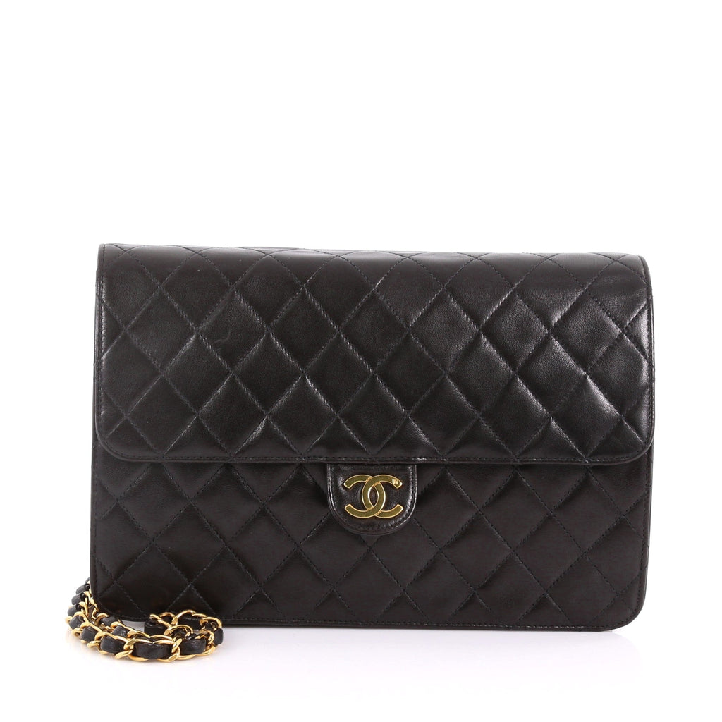 Vintage Clutch with Chain Quilted Leather Medium