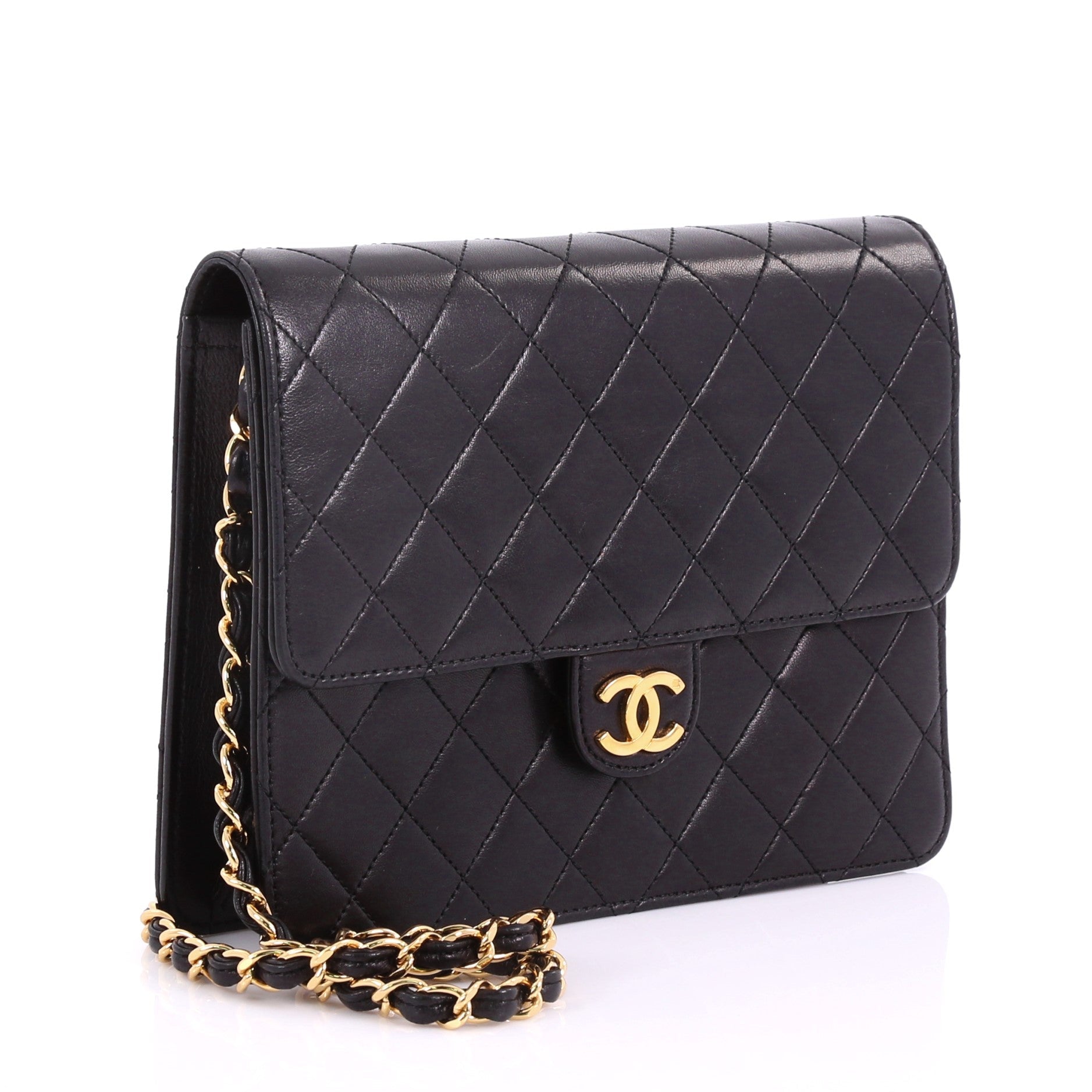 Vintage Clutch with Chain Quilted Leather Small