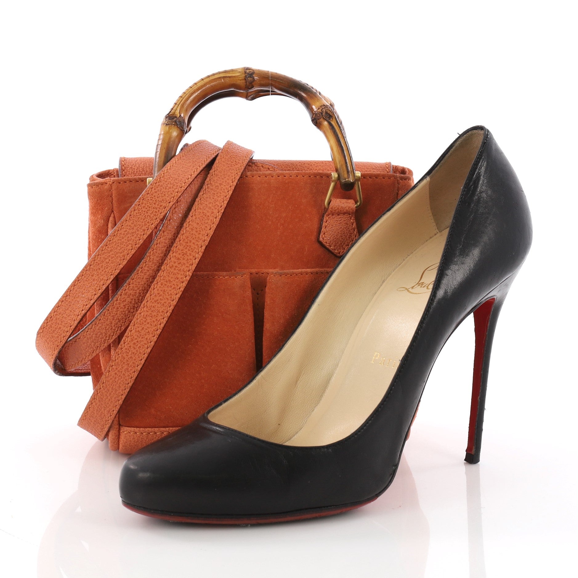 Vintage Bamboo Front Pocket Tote Suede Mini