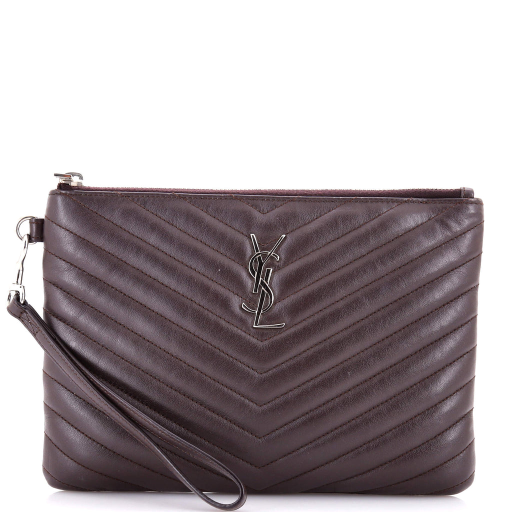 Classic Monogram Wristlet Pouch Matelasse Chevron Leather Small