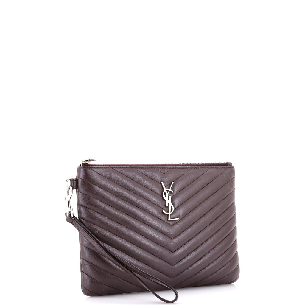 Classic Monogram Wristlet Pouch Matelasse Chevron Leather Small