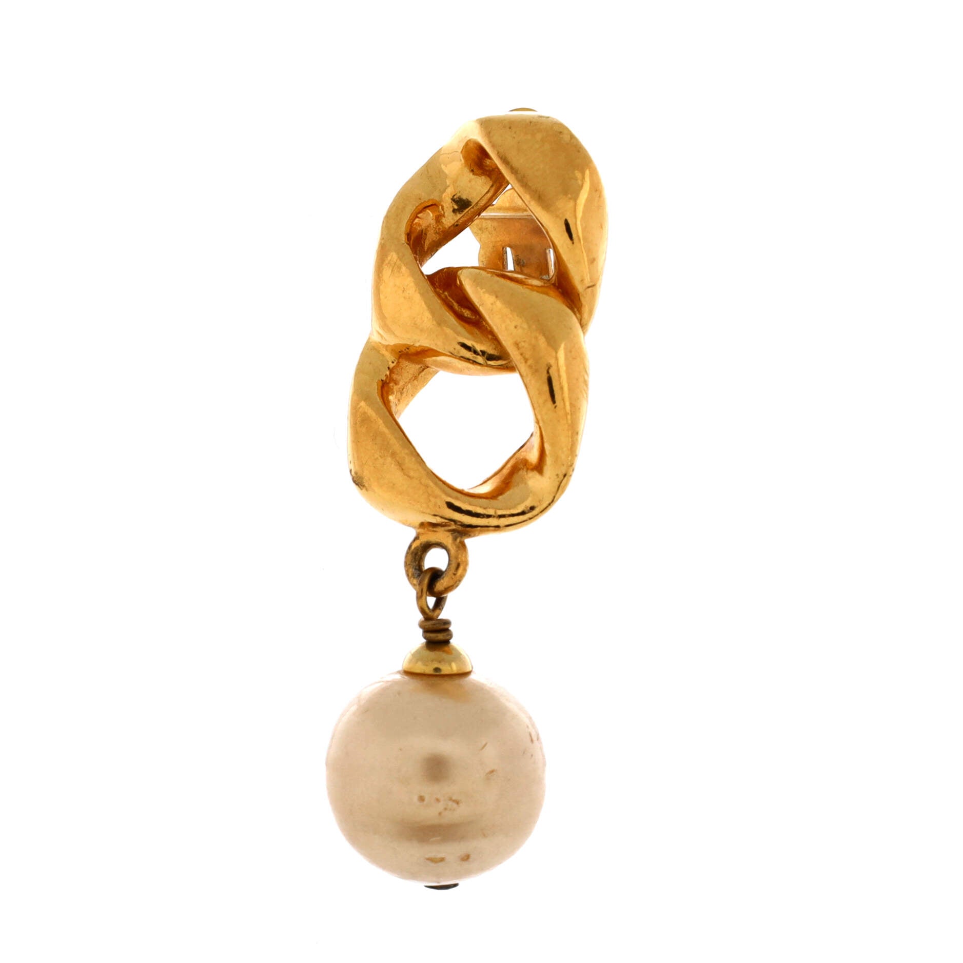 Chain Dangle Clip-On Earrings Metal with Faux Pearls