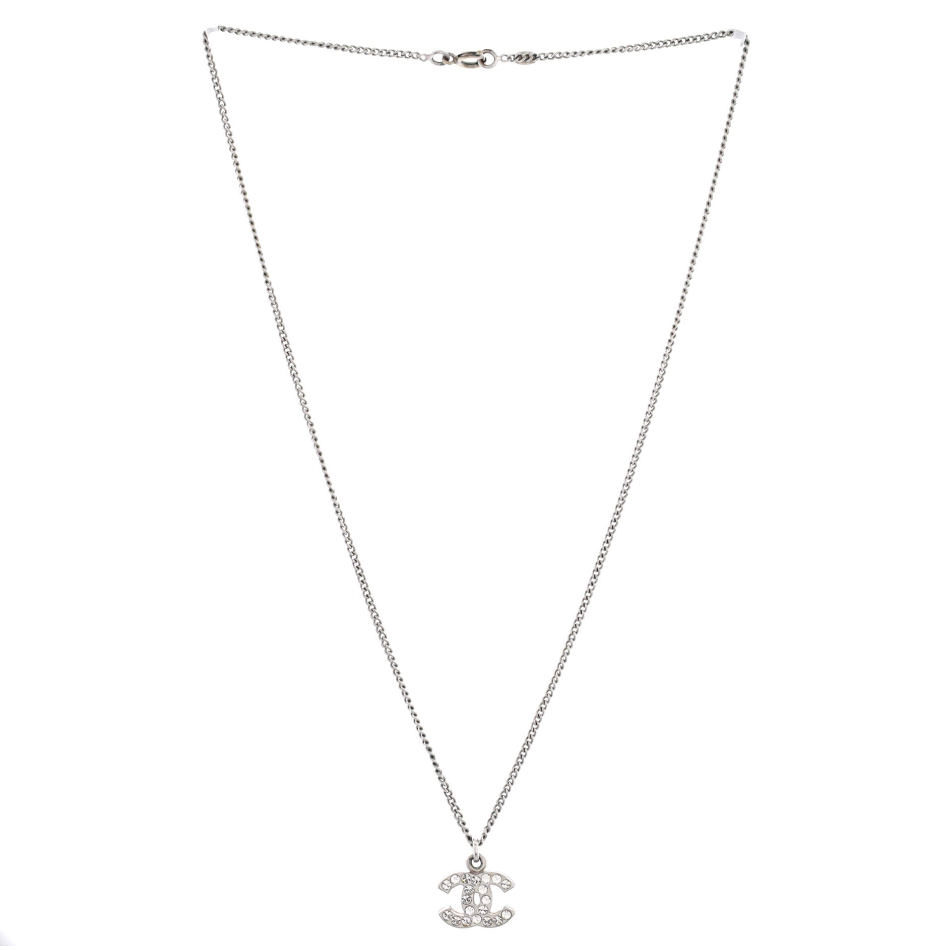 CC Pendant Necklace Metal with Crystals