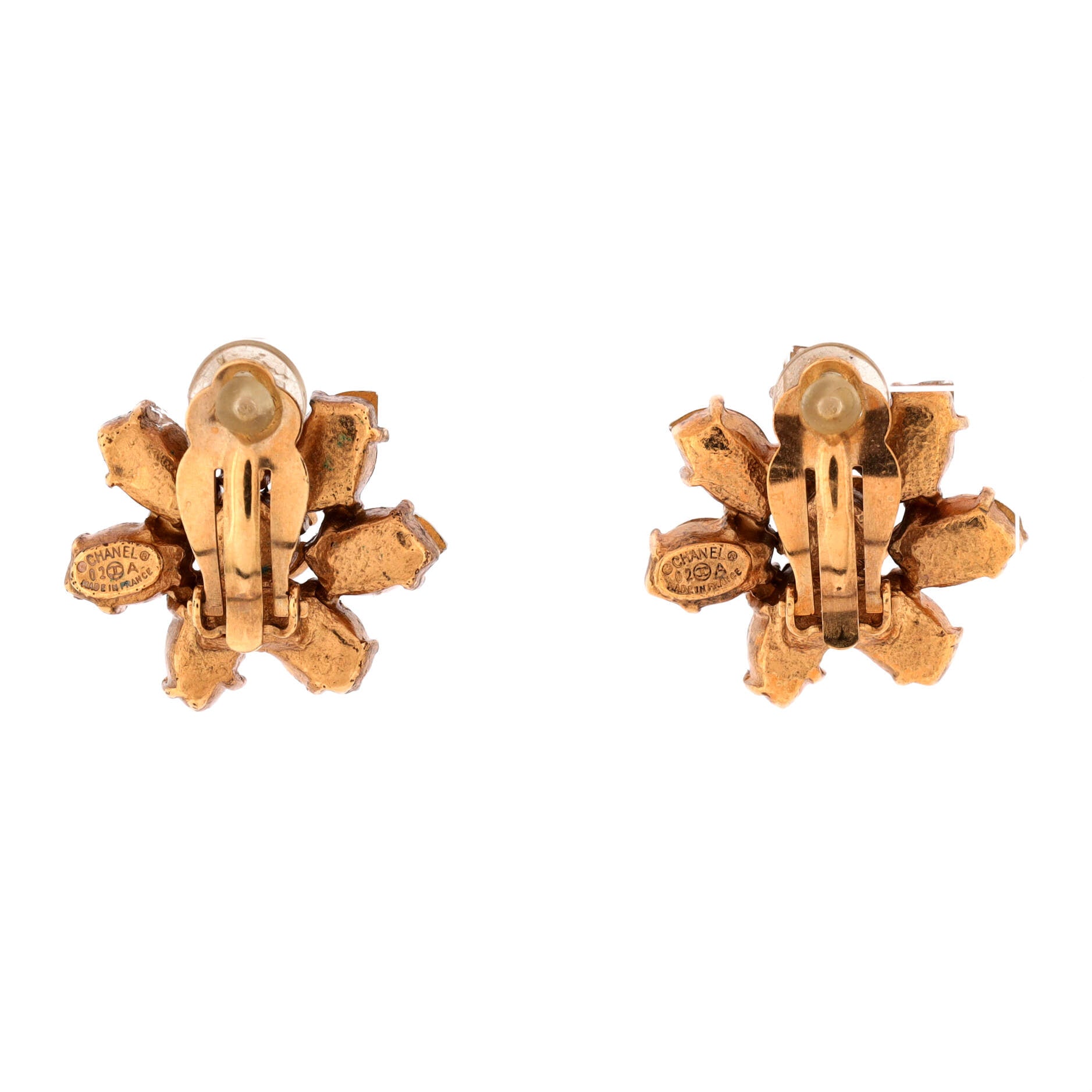 CC Floral Cluster Clip-On Earrings Metal and Crystals