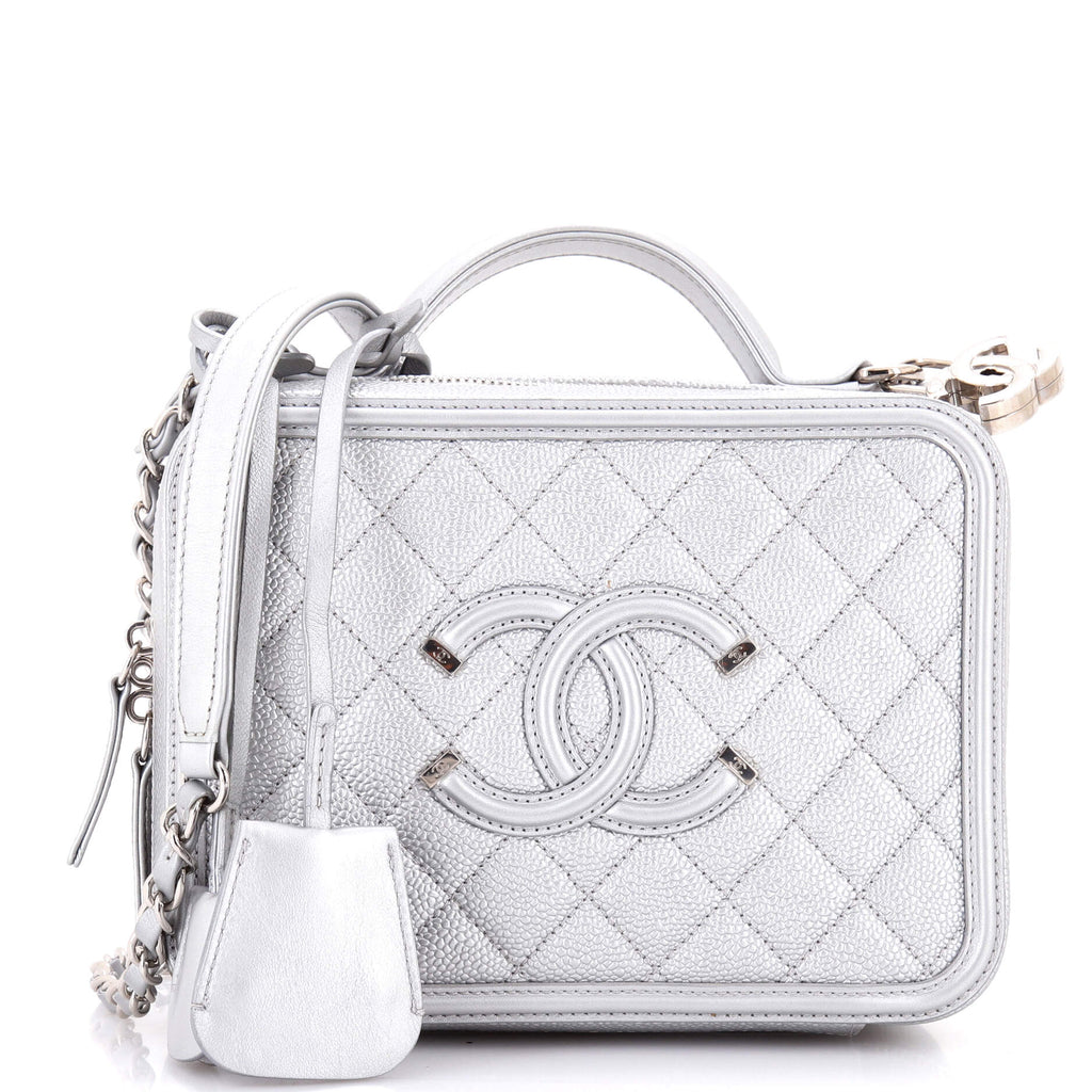 Filigree Vanity Case Quilted Metallic Caviar Medium