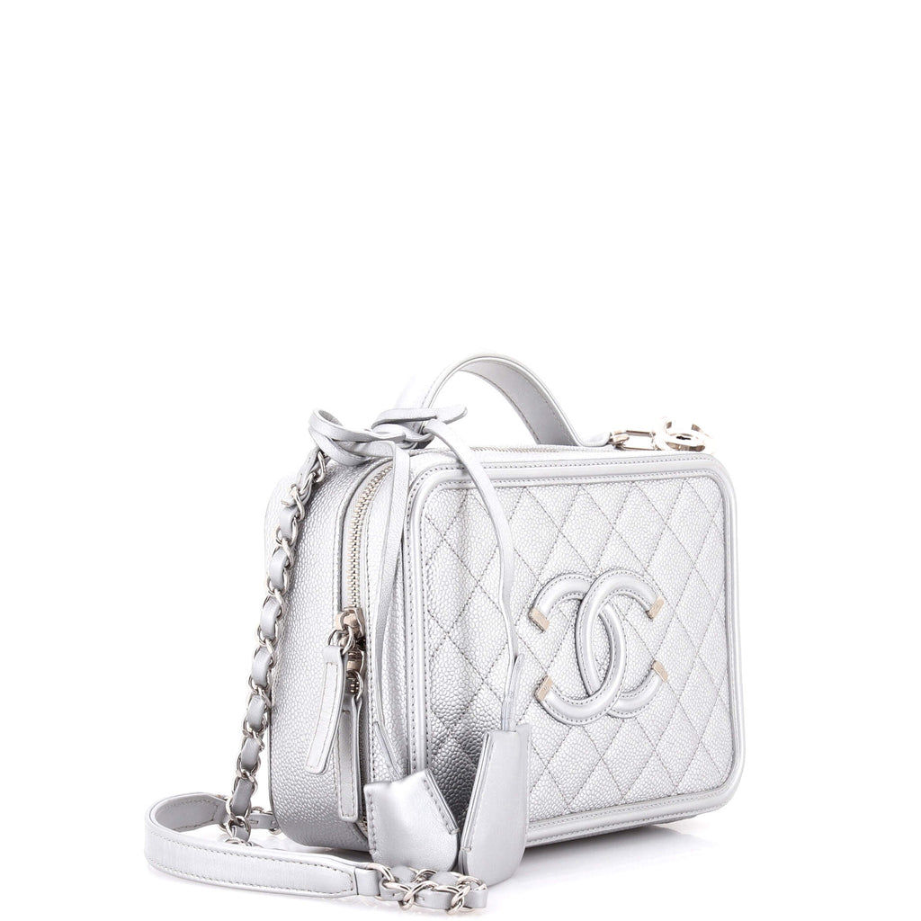 Filigree Vanity Case Quilted Metallic Caviar Medium
