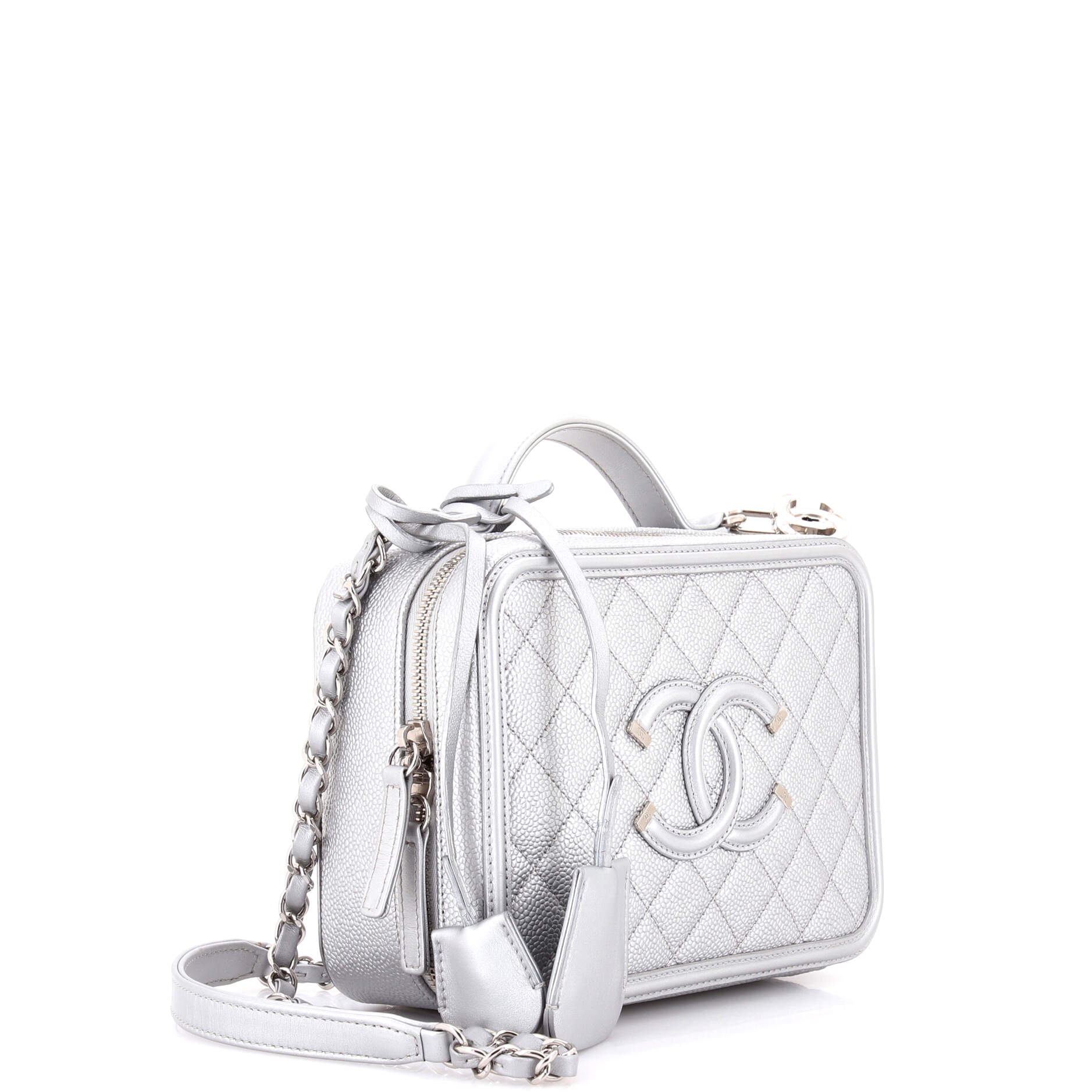 Filigree Vanity Case Quilted Metallic Caviar Medium