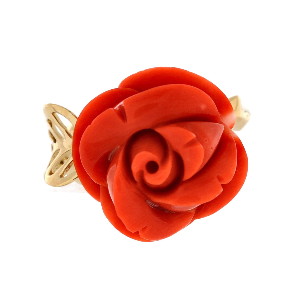 Rose Dior Pre Catelan Ring 18K Yellow Gold with Coral and Diamond Small