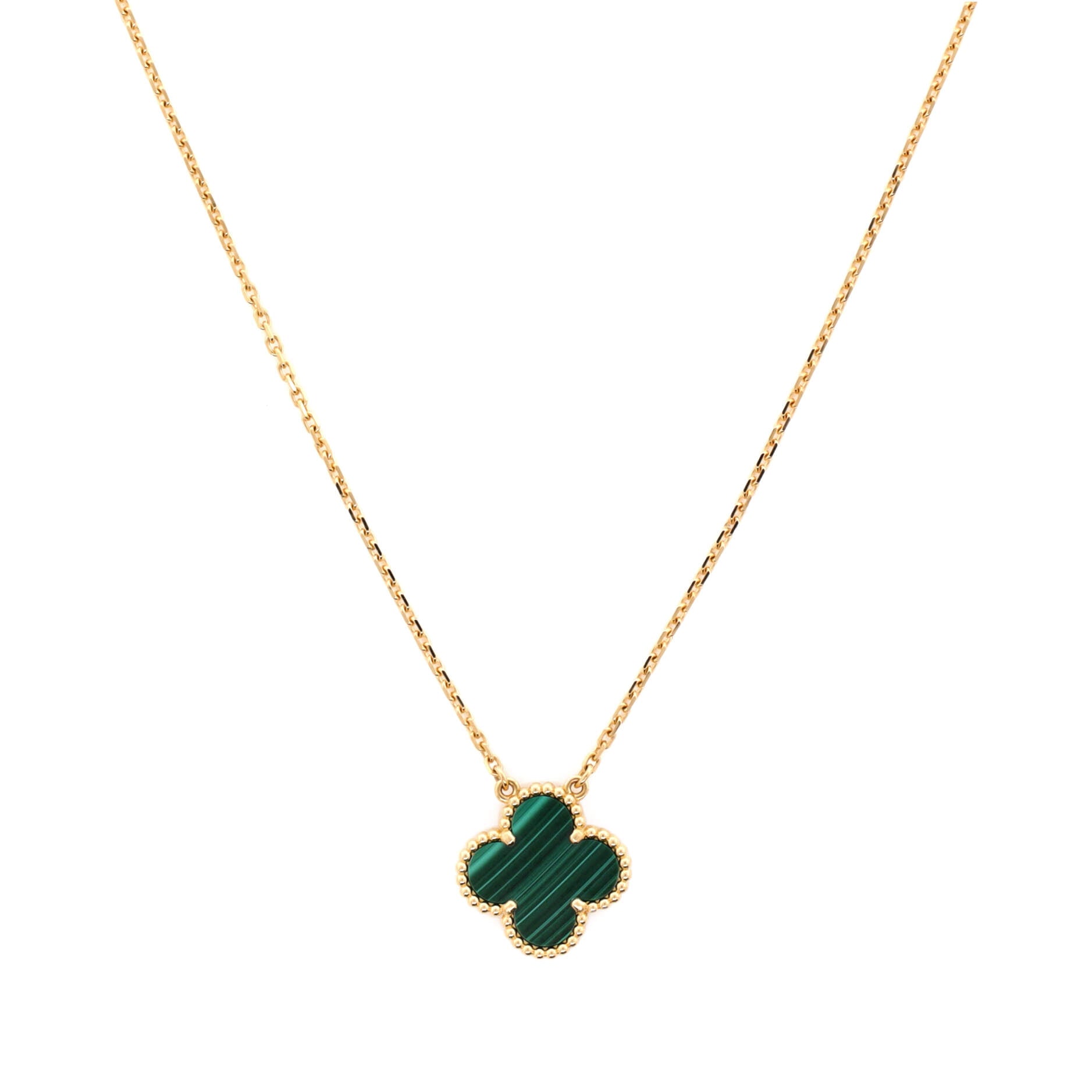 Vintage Alhambra Pendant Necklace 18K Yellow Gold and Malachite