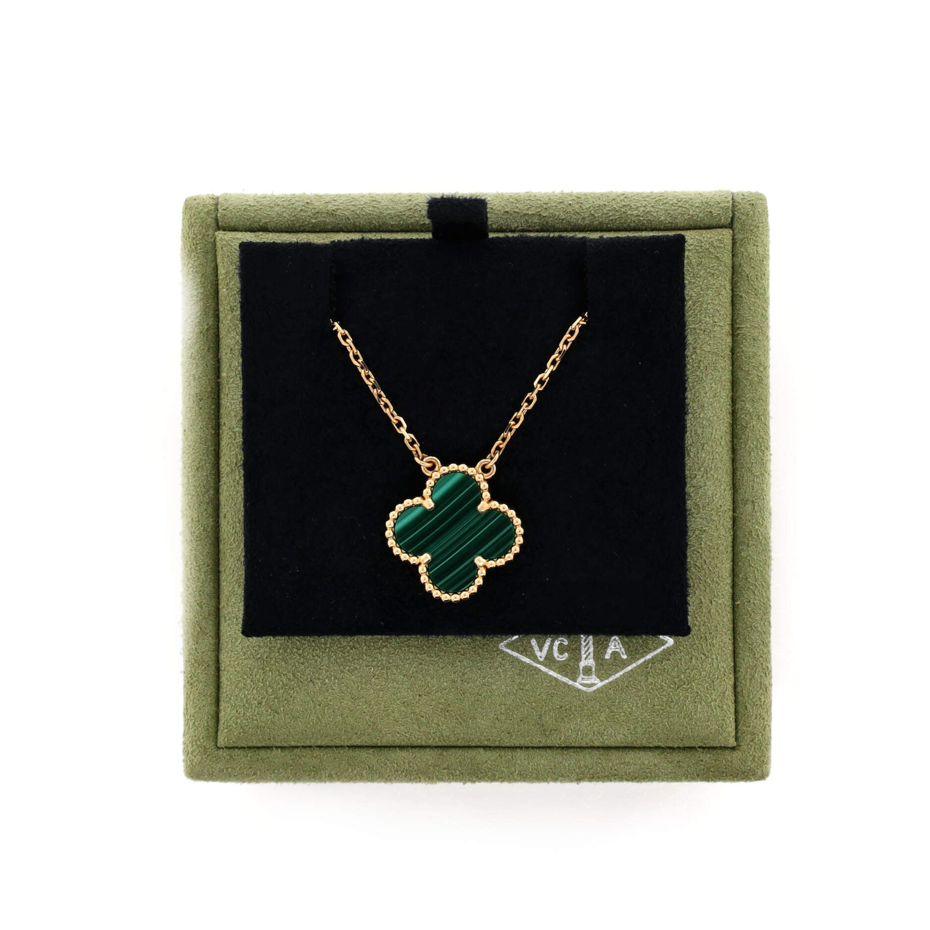 Vintage Alhambra Pendant Necklace 18K Yellow Gold and Malachite
