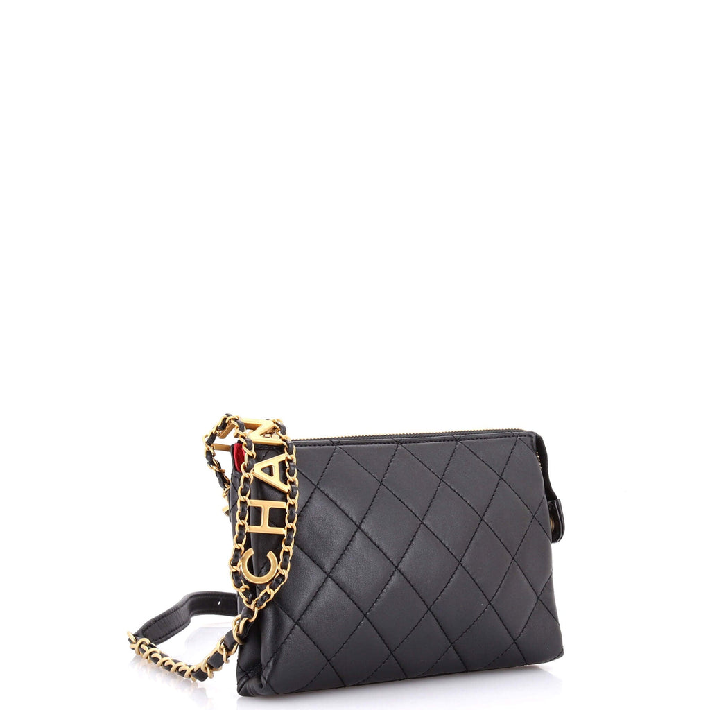 Logo Chain Strap Waist Bag Quilted Lambskin Small