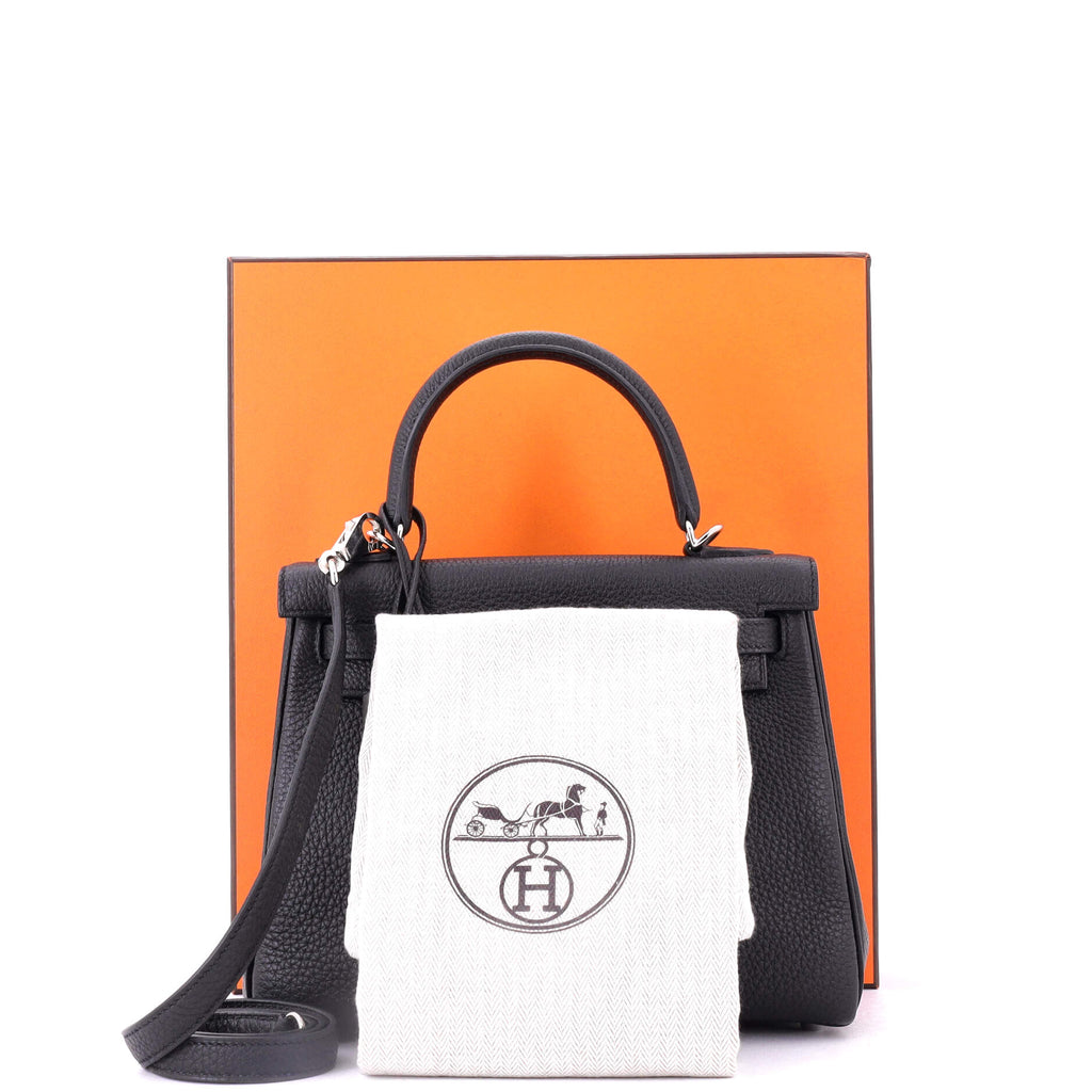 Kelly Handbag Noir Togo with Palladium Hardware 25