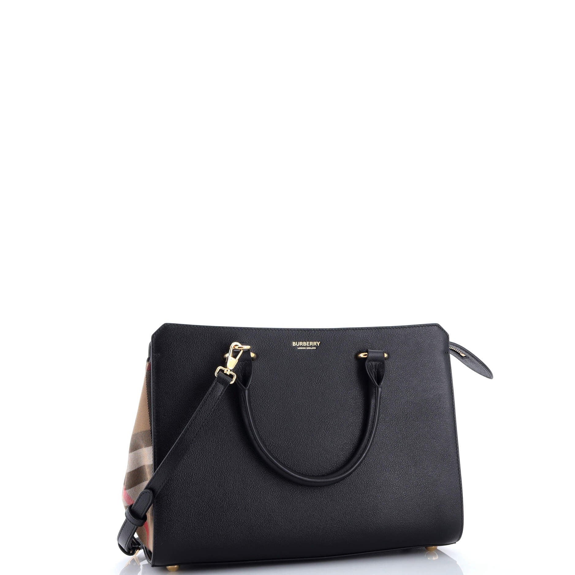 Banwell Tote Leather and House Check Canvas Small