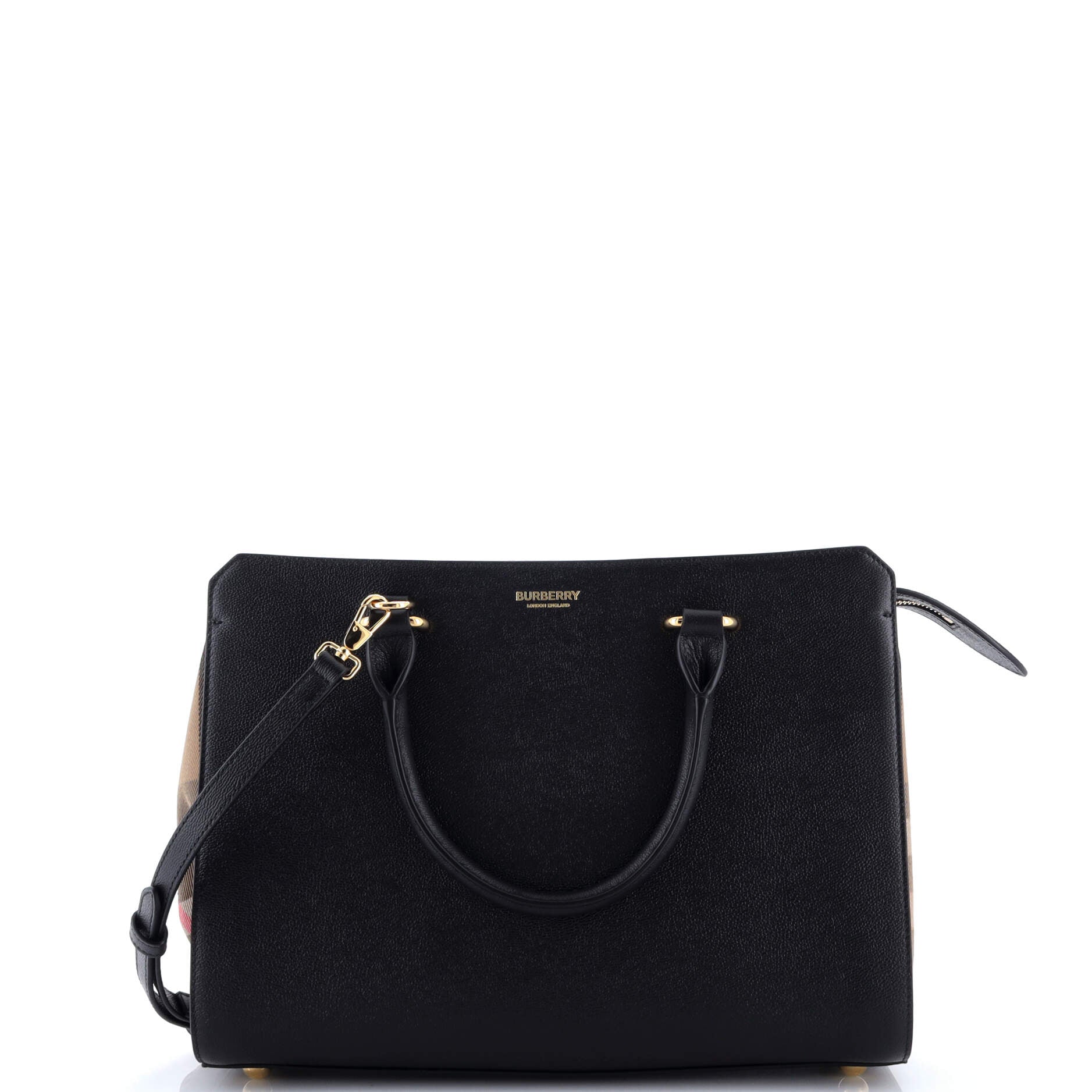 Banwell Tote Leather and House Check Canvas Small