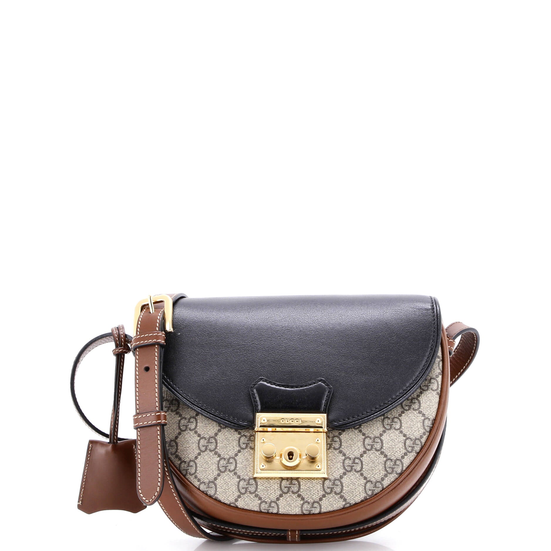 Padlock Saddle Shoulder Bag GG Coated Canvas and Leather Small