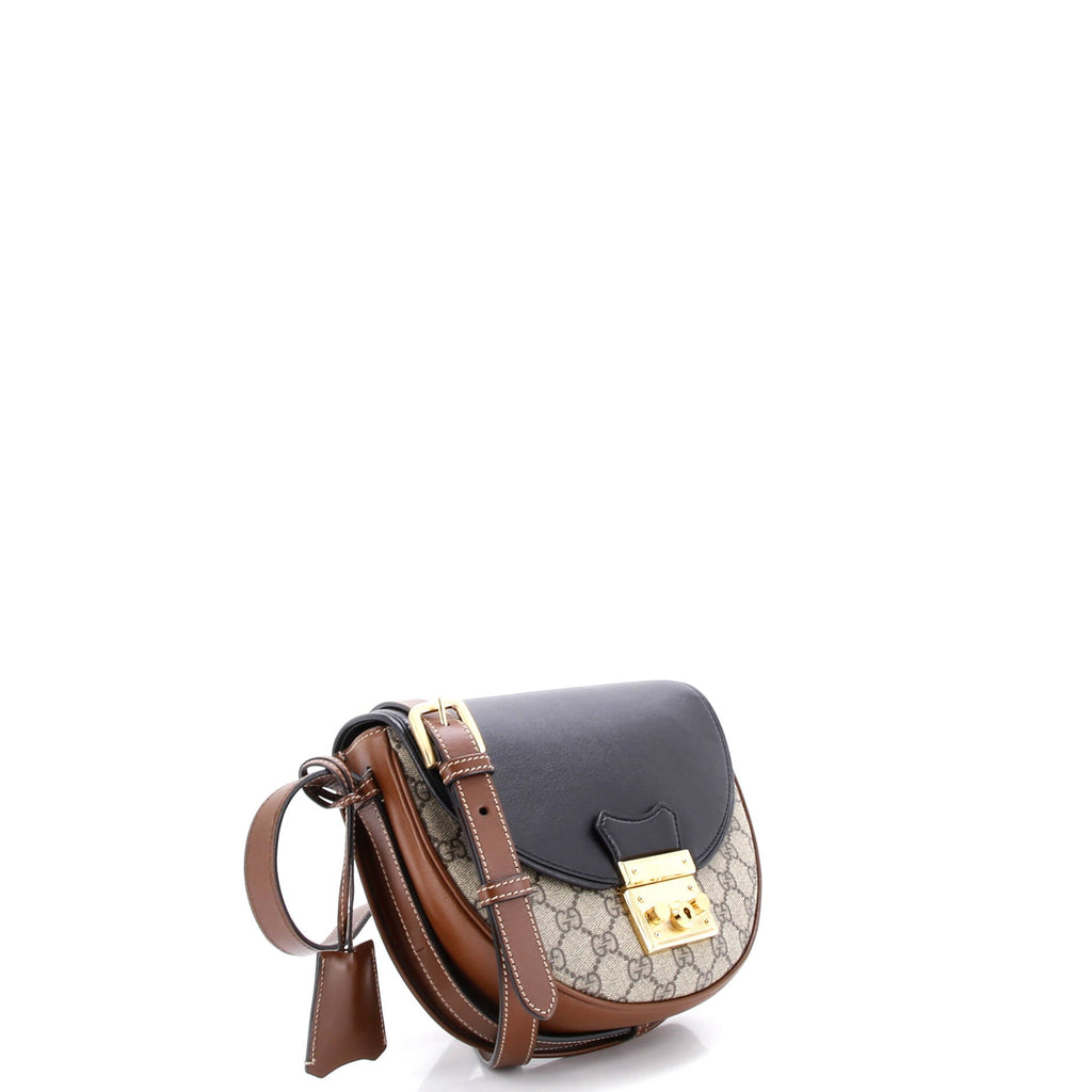 Padlock Saddle Shoulder Bag GG Coated Canvas and Leather Small