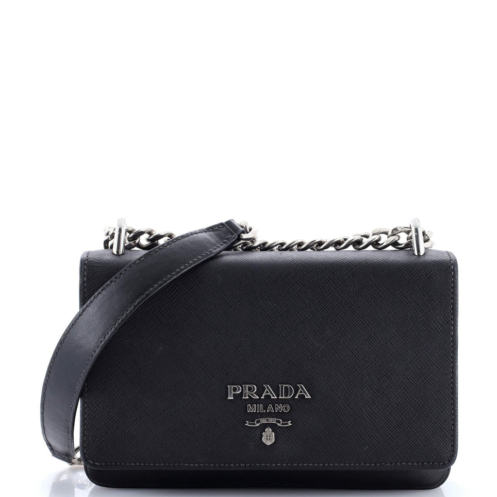 Chain Flap Crossbody Bag Tessuto and Saffiano Leather Medium