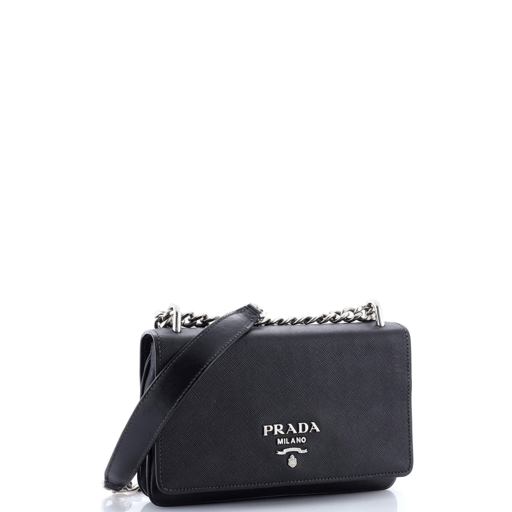 Chain Flap Crossbody Bag Tessuto and Saffiano Leather Medium