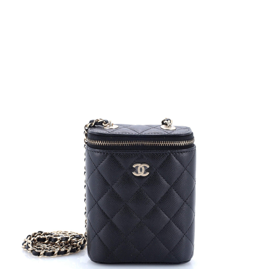 Vertical Classic Vanity Case with Chain Quilted Caviar Small